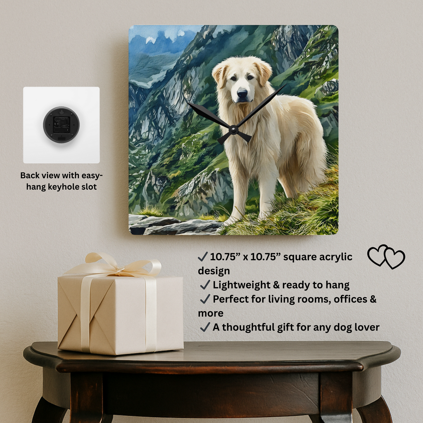 Great Pyrenees Wall Clock – Watercolor Dog Lover Home Décor