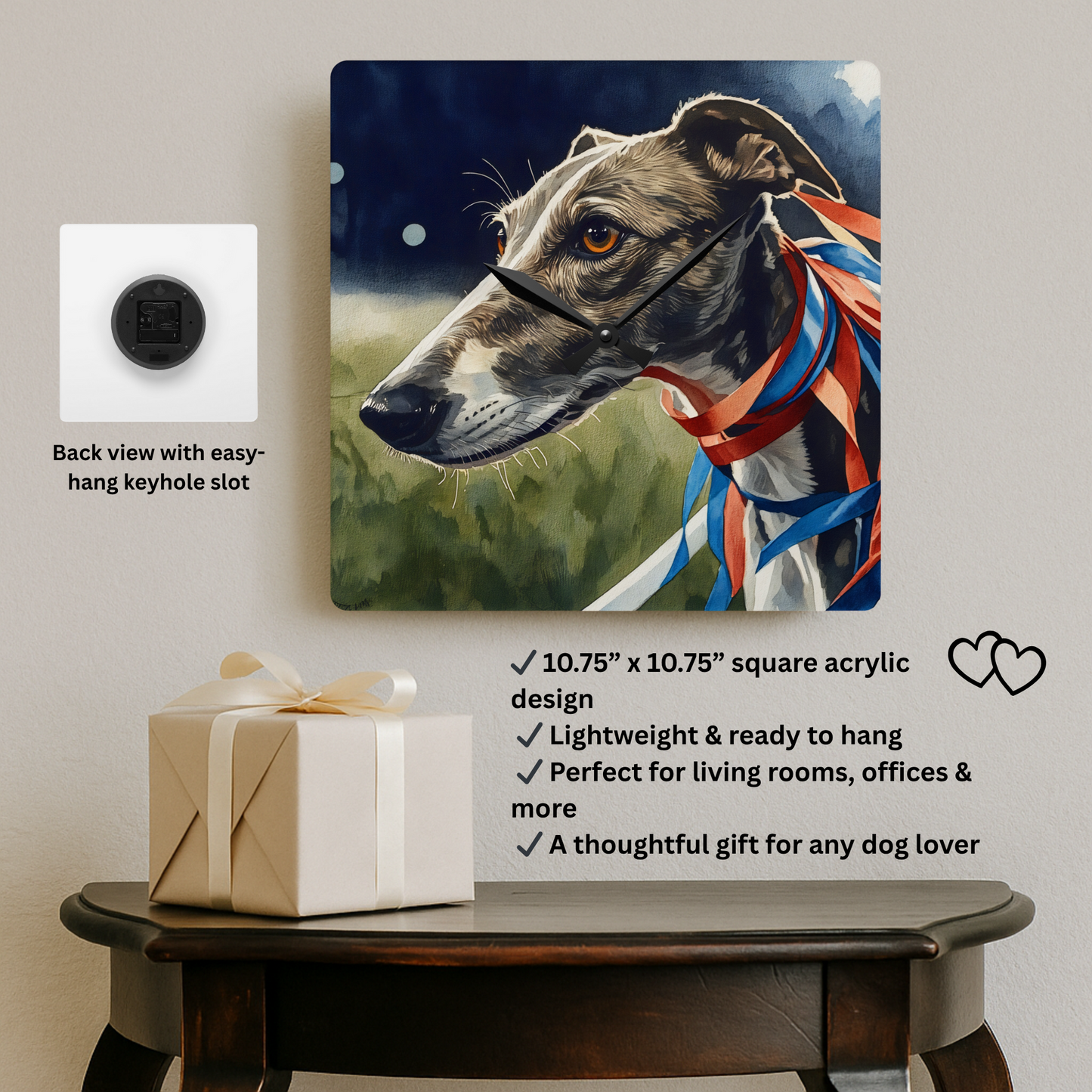 Greyhound Wall Clock | Elegant 10.75″ Acrylic Sighthound Home Décor