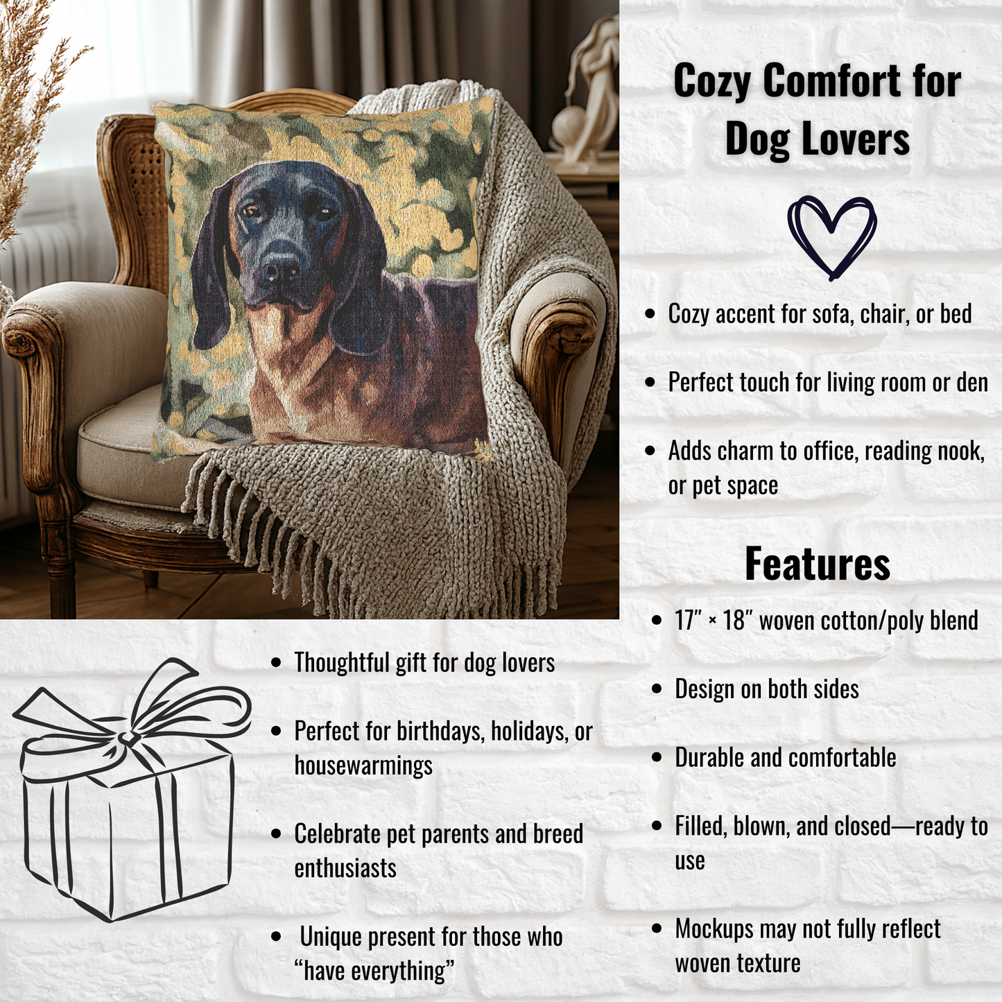 Hanoverian Scenthound Woven Pillow | 17″×18″ Rare Dog Lover Home Accent