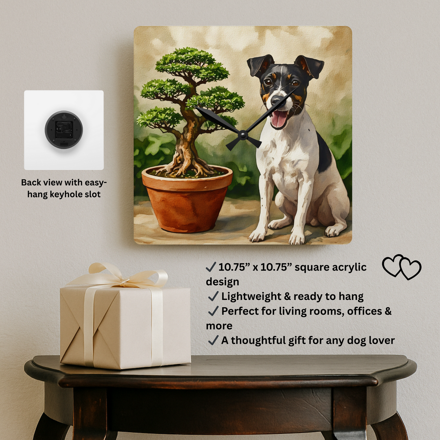 Japanese Terrier Acrylic Wall Clock – Rare & Lively Dog Lover Home Décor
