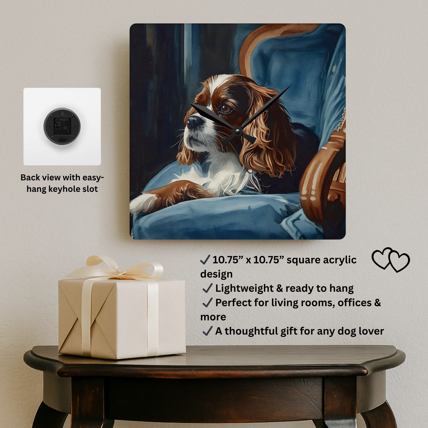 King Charles Spaniel Wall Clock | 10.75” Acrylic Dog Breed Décor