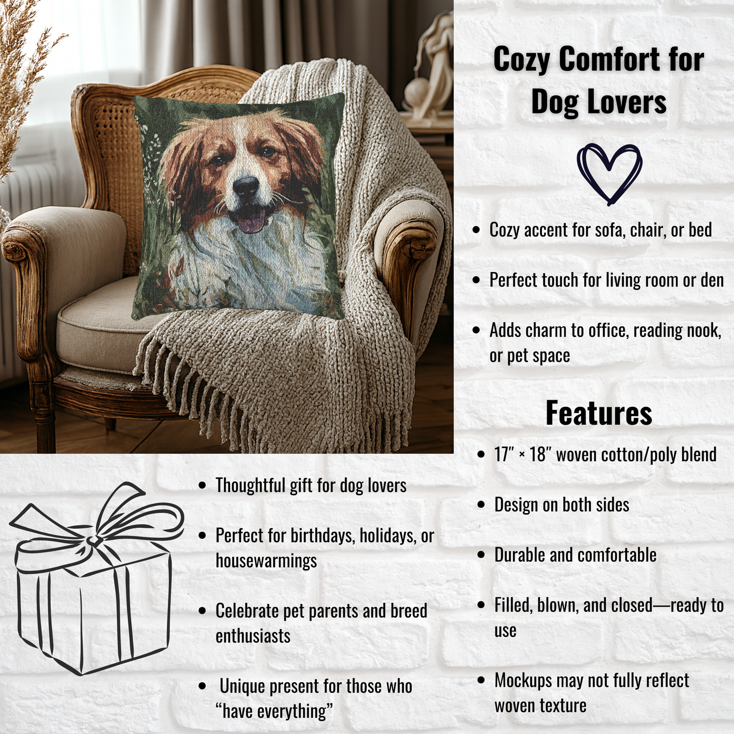 Kooikerhonde Woven Pillow | 17x18 Rare Dog Breed Décor | Cotton/Poly Blend