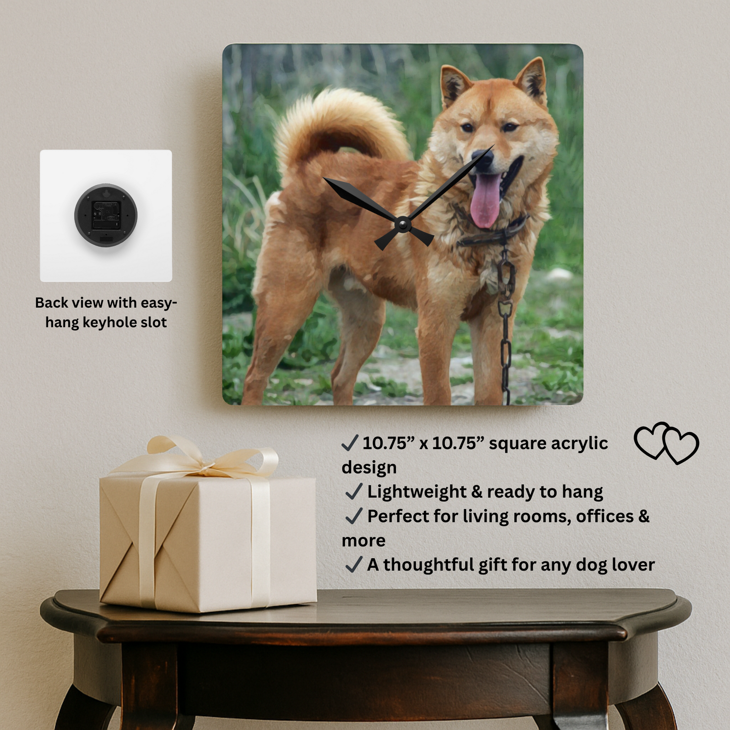 Korean Jindo Dog Wall Clock | 10.75” Acrylic Loyal Dog Breed Décor