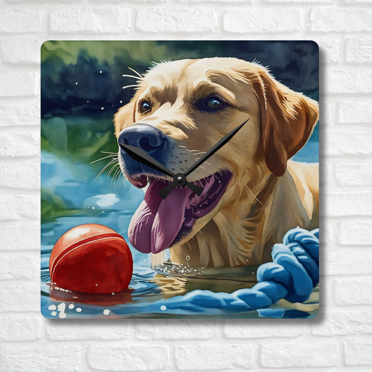Labrador Retriever Wall Clock – Watercolor Dog Art | 10.75” Square Acrylic Wall Clock