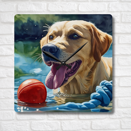 Labrador Retriever Wall Clock – Watercolor Dog Art | 10.75” Square Acrylic Wall Clock
