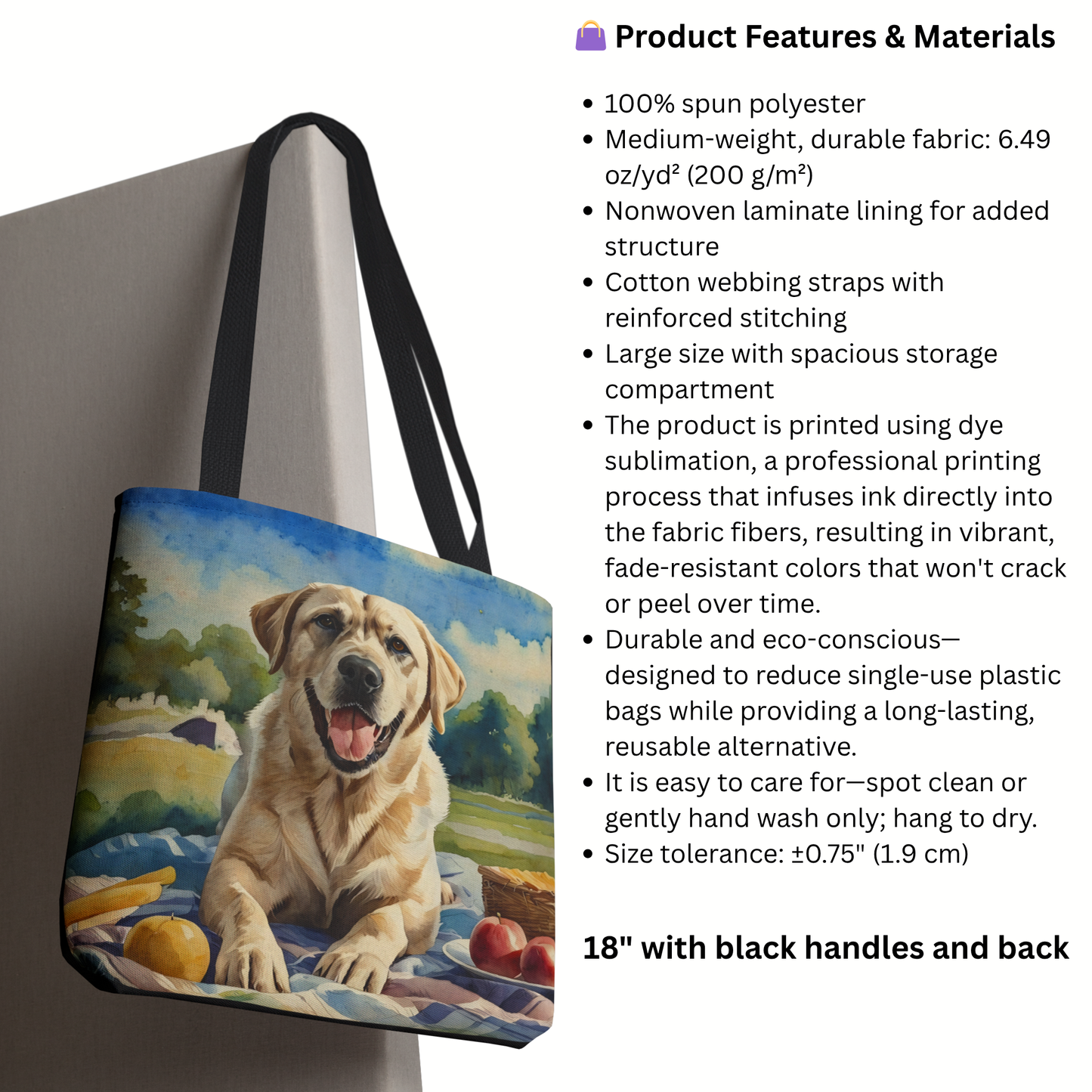 Labrador Retriever Tote Bag | Picnic Scene Dog Art | Large Reusable Shoulder Bag for Dog Moms and Nature Lovers