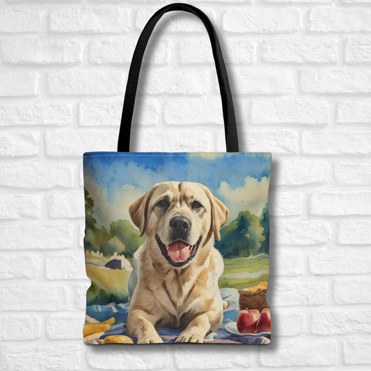 Labrador Retriever Tote Bag | Picnic Scene Dog Art | Large Reusable Shoulder Bag for Dog Moms and Nature Lovers