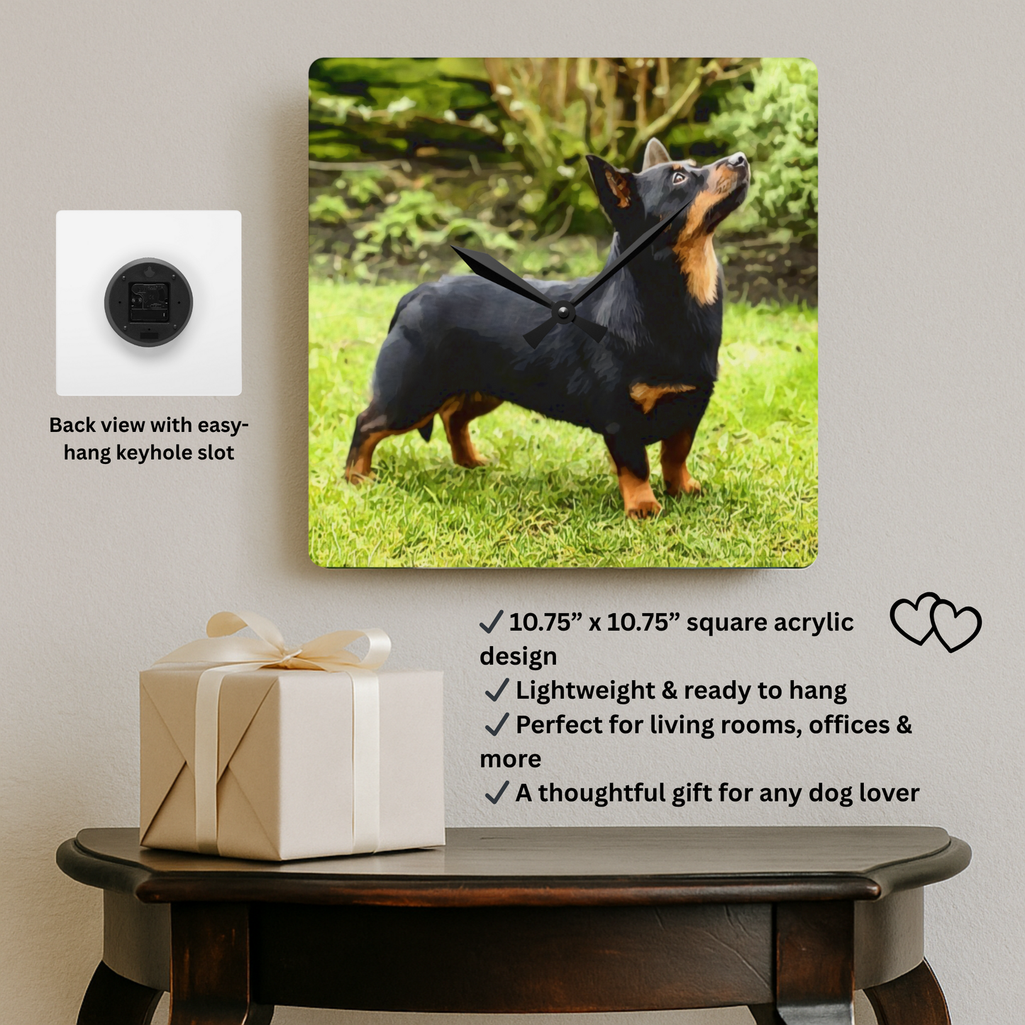 Lancashire Heeler Wall Clock | 10.75” Acrylic Rare Breed Dog Décor