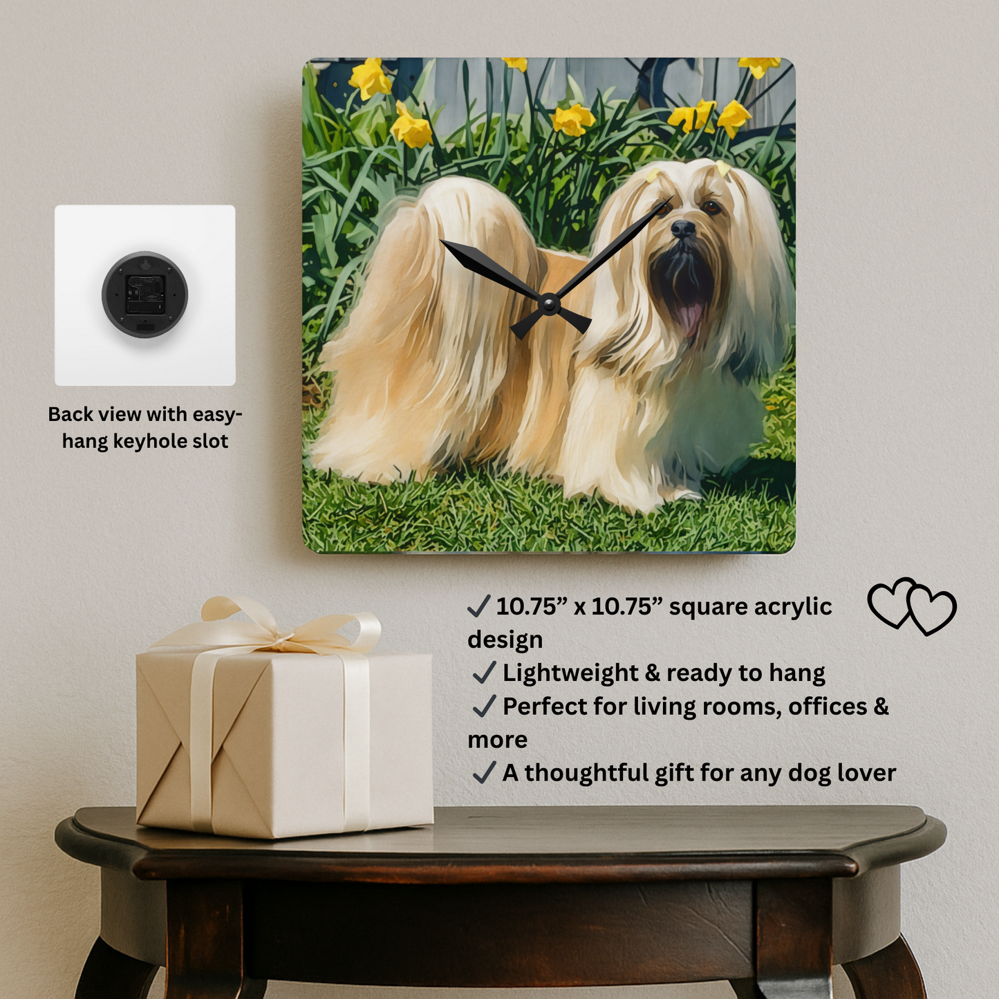 Lhasa Apso Wall Clock | 10.75” Acrylic Companion Dog Breed Décor
