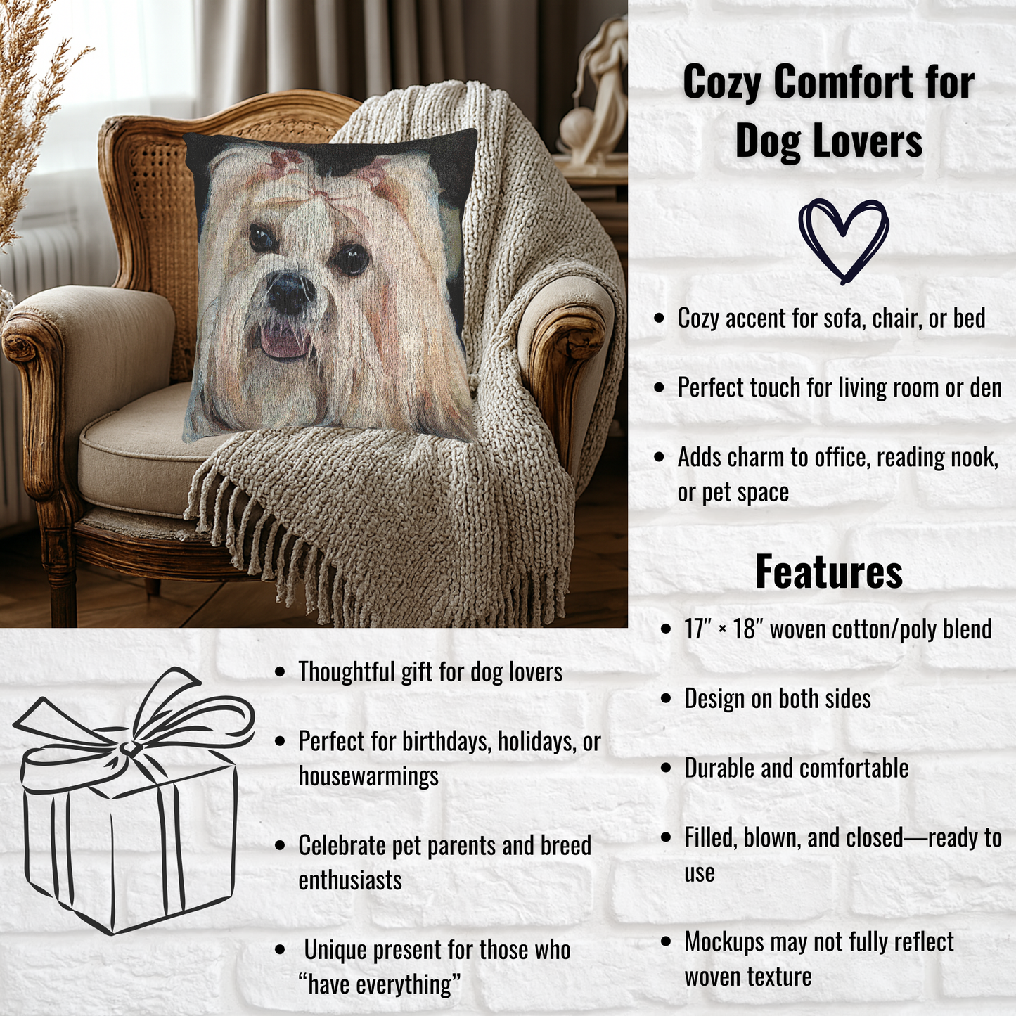 Lhasa Apso Woven Pillow | 17x18 Companion Dog Breed Home Décor