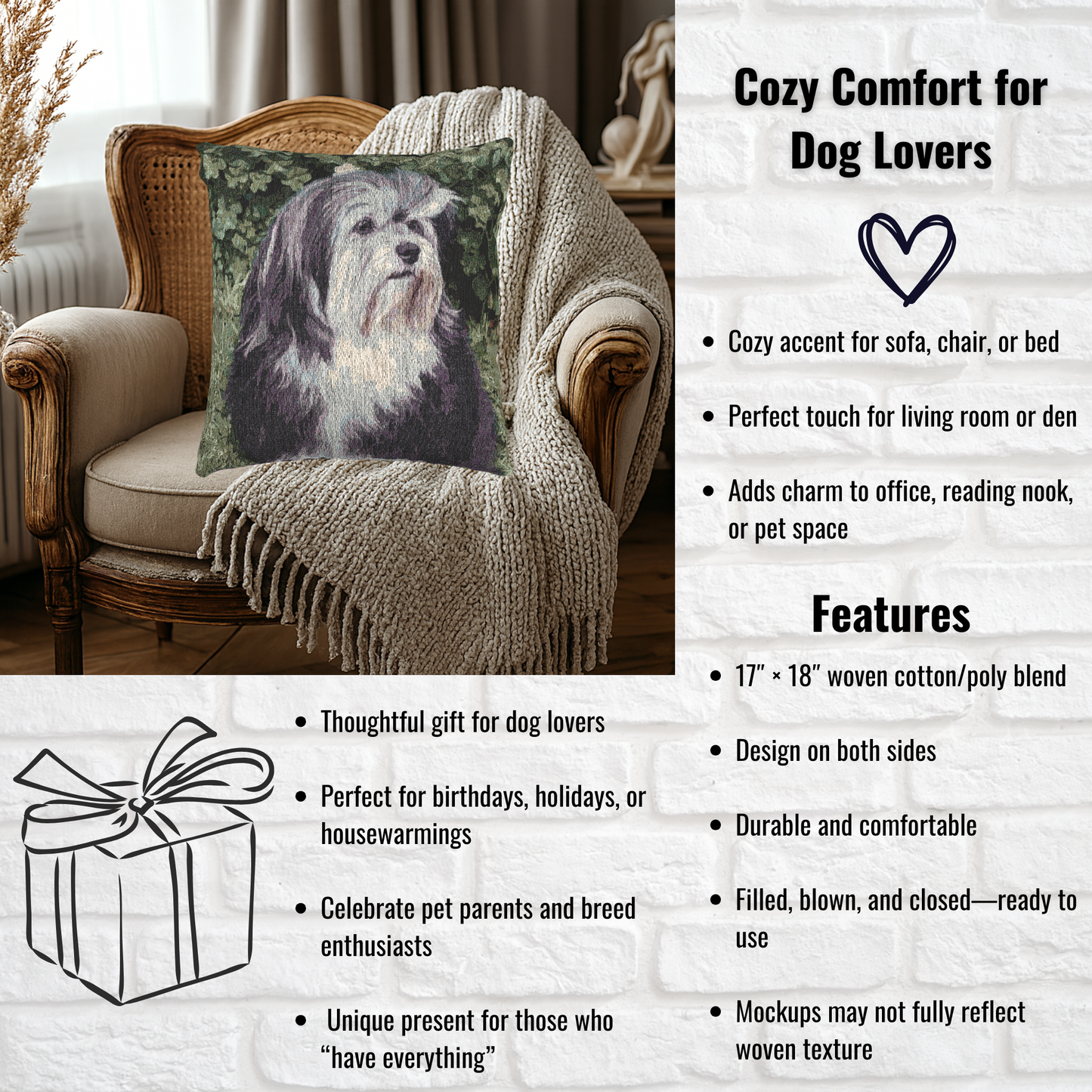Löwchen Woven Pillow | 17x18 “Little Lion Dog” Decorative Home Accent
