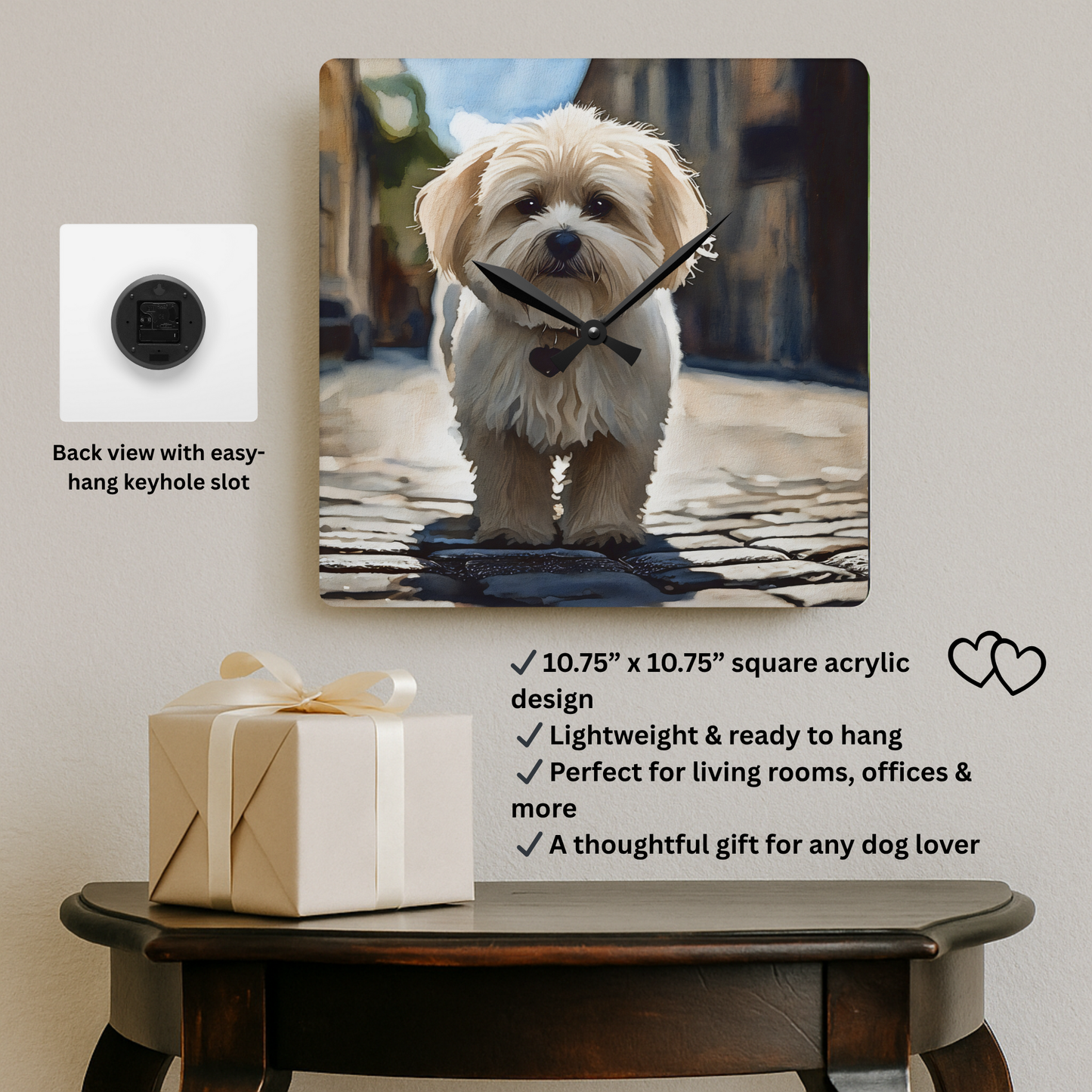 Maltese Wall Clock – Elegant Dog Lover Décor – Watercolor Maltese Art