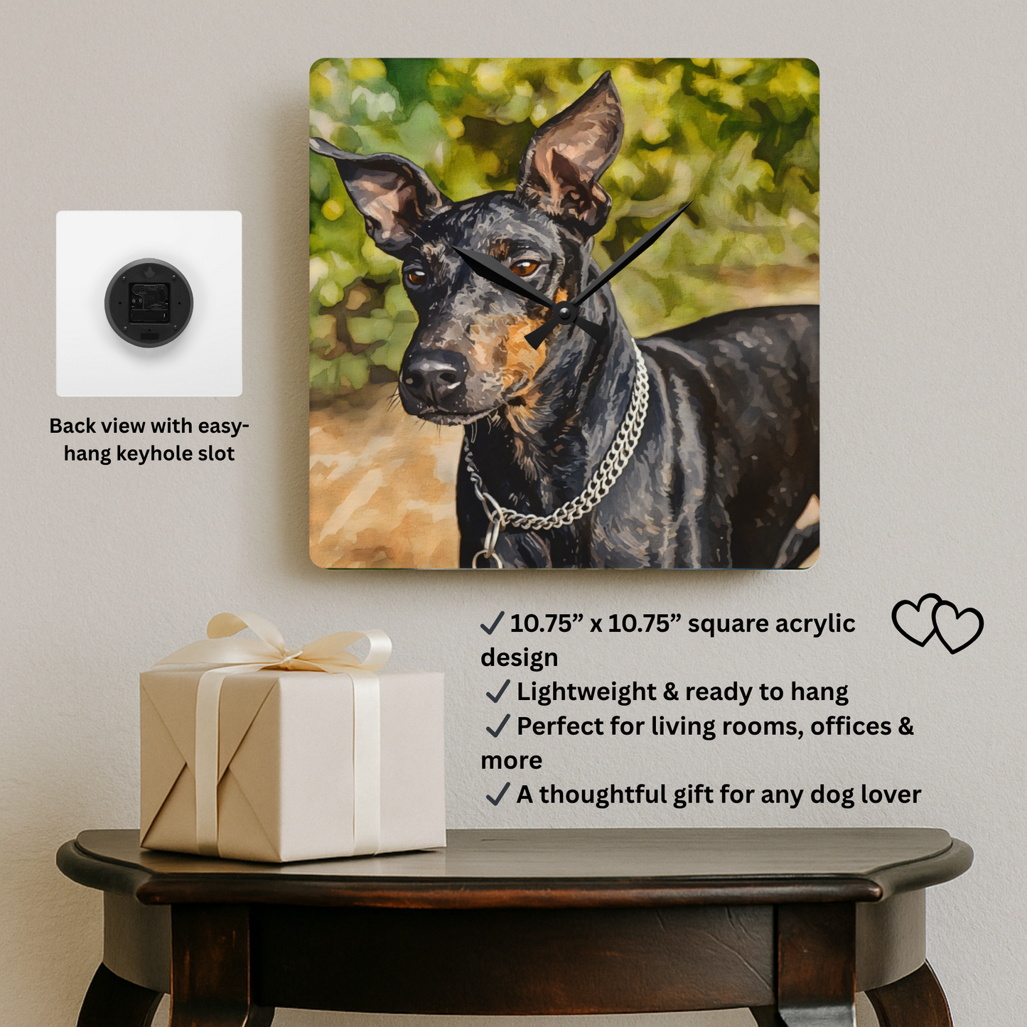 Manchester Terrier Wall Clock – Unique Dog Lover Gift – Watercolor Manchester Terrier Art