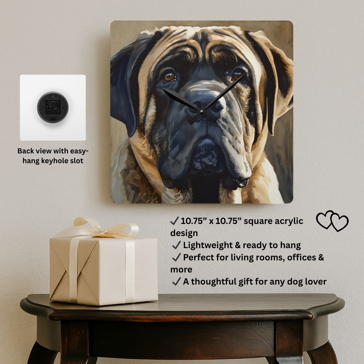 Mastiff Wall Clock – Gentle Giant Home Décor – Watercolor Mastiff Art