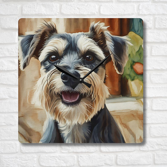 Mini Schnauzer Wall Clock – Watercolor Dog Art | 10.75” Square Acrylic Wall Décor