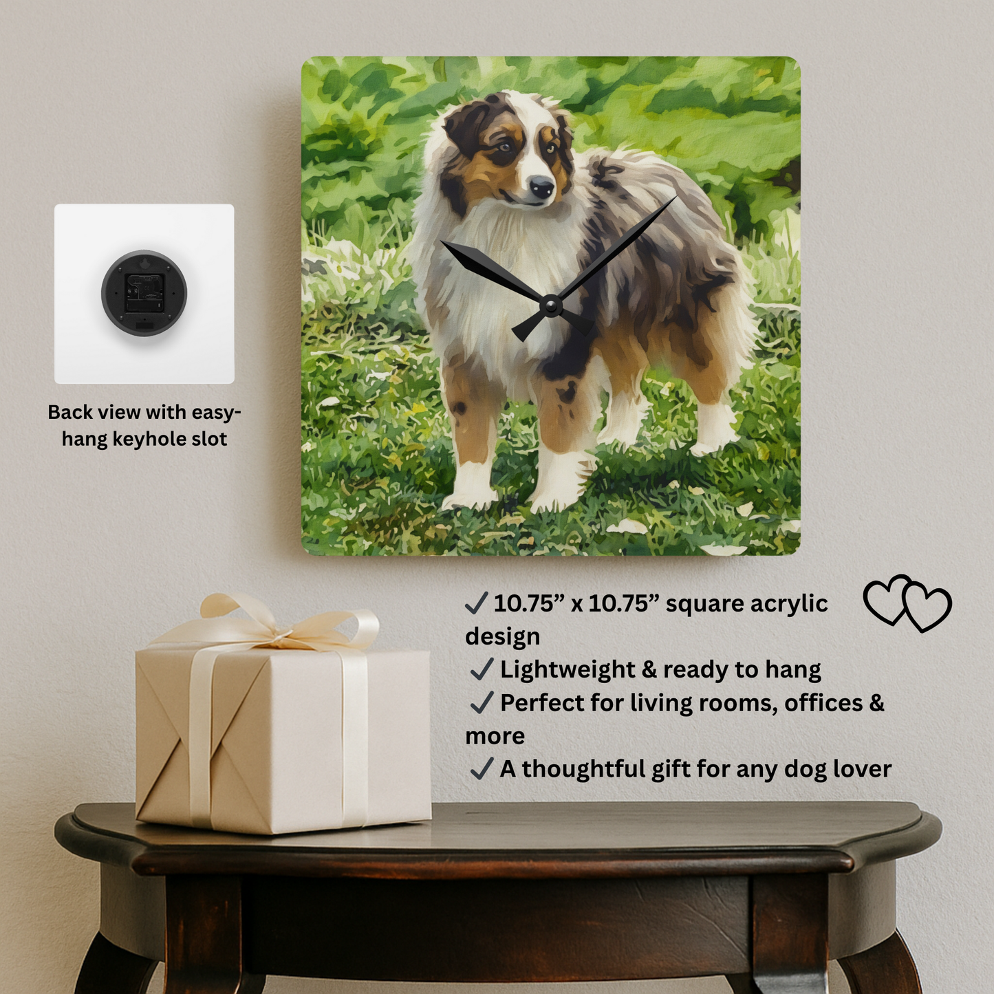 Miniature American Shepherd Wall Clock – Energetic Dog Lover Décor – Watercolor Mini American Shepherd Art