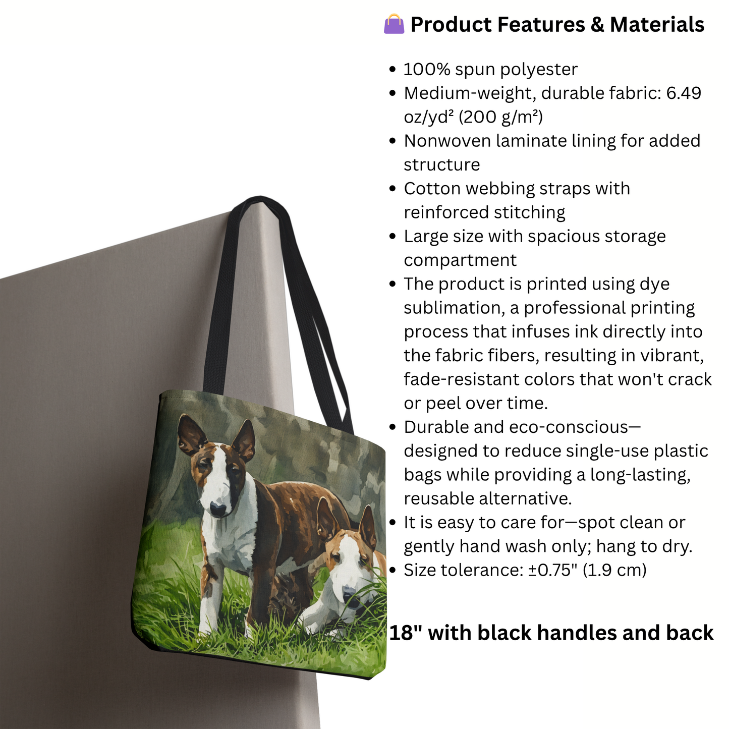 Miniature Bull Terrier Tote Bag – Bold Dog Lover Gift – Watercolor Miniature Bull Terrier Art