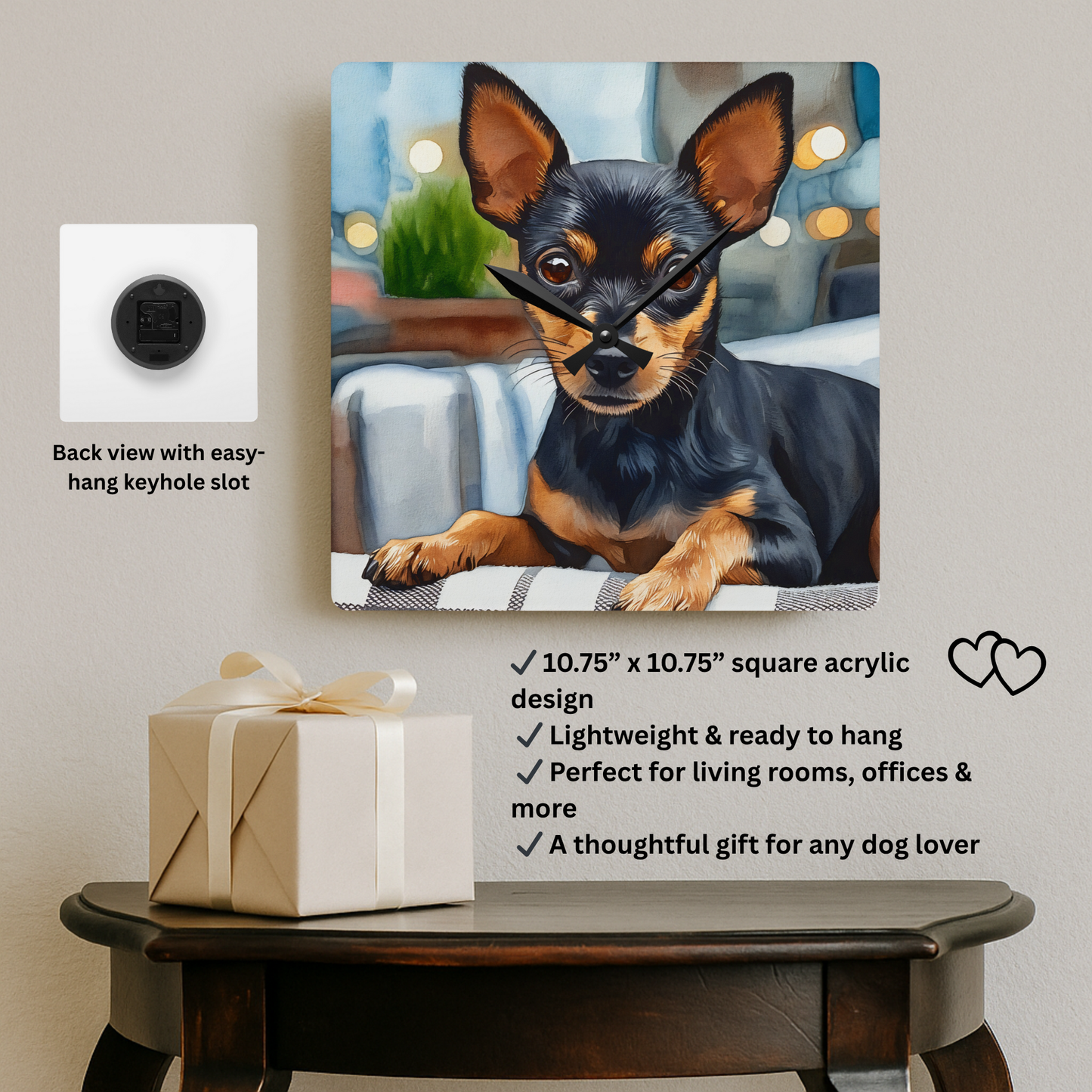 Miniature Pinscher Wall Clock – Confident Dog Lover Gift – Watercolor Miniature Pinscher Art