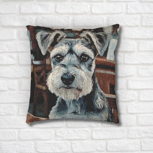 Miniature Schnauzer Woven Pillow | Distinguished Dog Lover Home Décor | Heirloom-Quality Tapestry Cushion