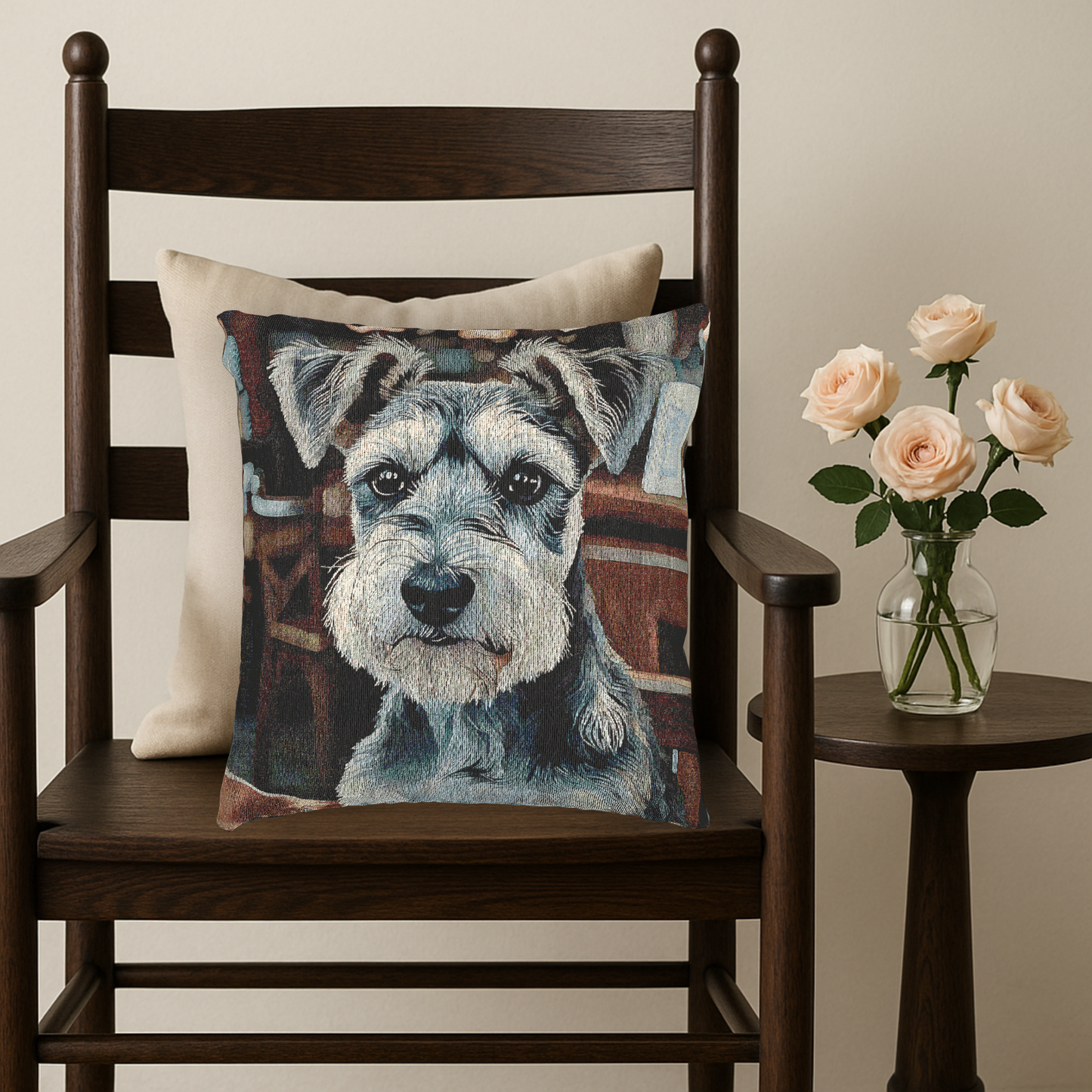 Miniature Schnauzer Woven Pillow | Distinguished Dog Lover Home Décor | Heirloom-Quality Tapestry Cushion
