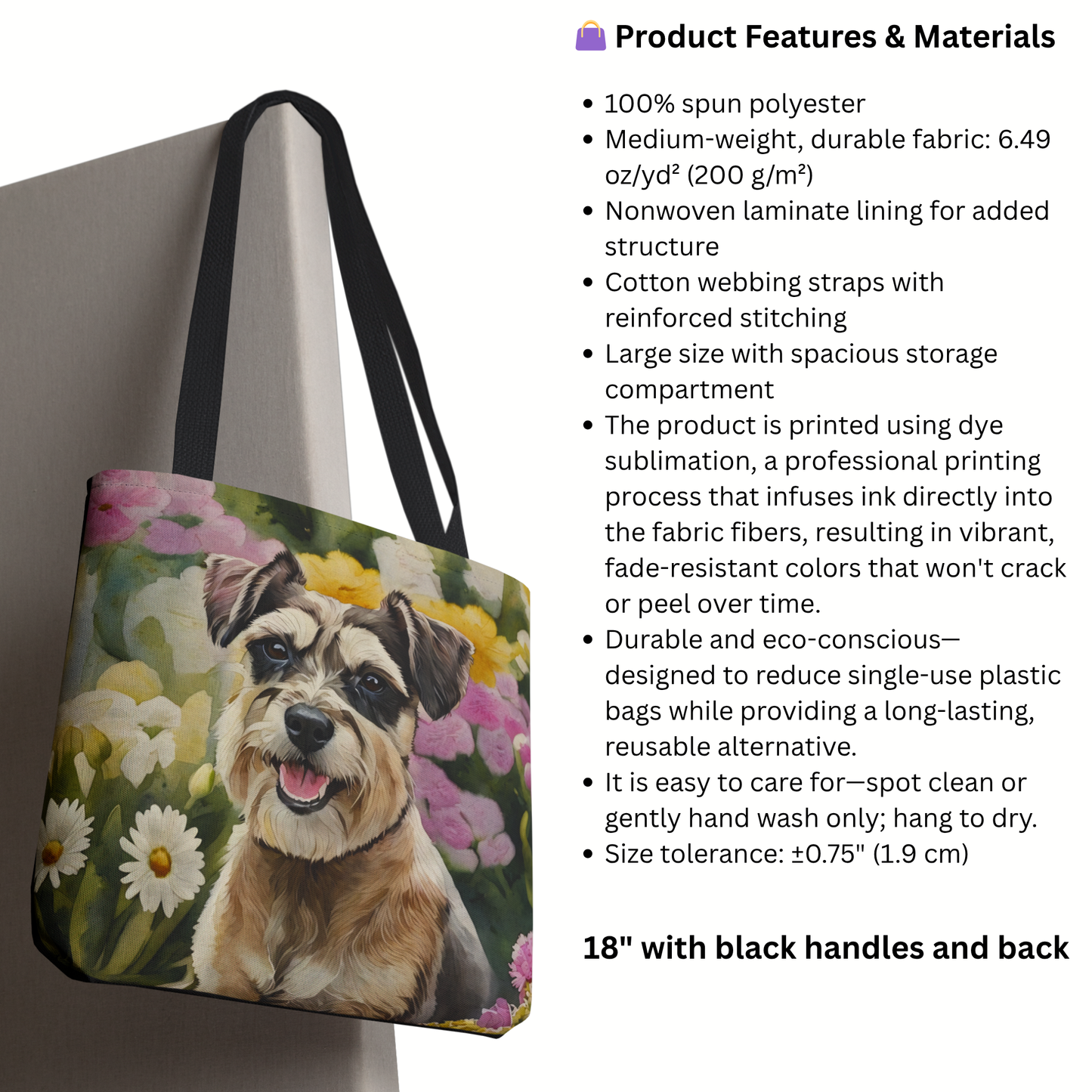 Miniature Schnauzer Tote Bag | Floral Garden Dog Art | Large Reusable Shoulder Bag for Schnauzer Lovers