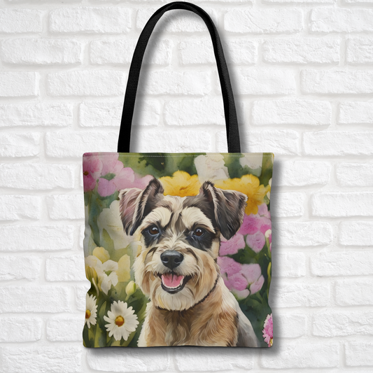 Miniature Schnauzer Tote Bag | Floral Garden Dog Art | Large Reusable Shoulder Bag for Schnauzer Lovers