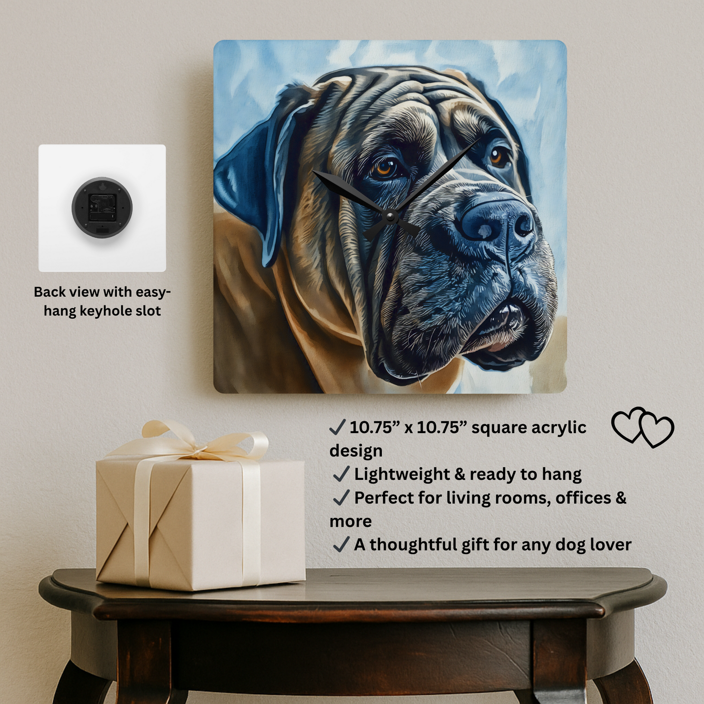 Neapolitan Mastiff Wall Clock – Majestic Dog Lover Décor – Watercolor Neapolitan Mastiff Art