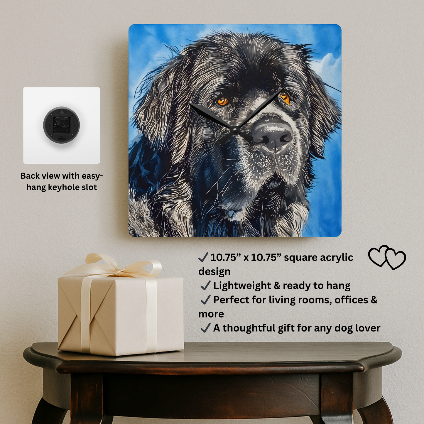 Newfoundland Wall Clock – Gentle Giant Home Décor – Watercolor Newfoundland Art