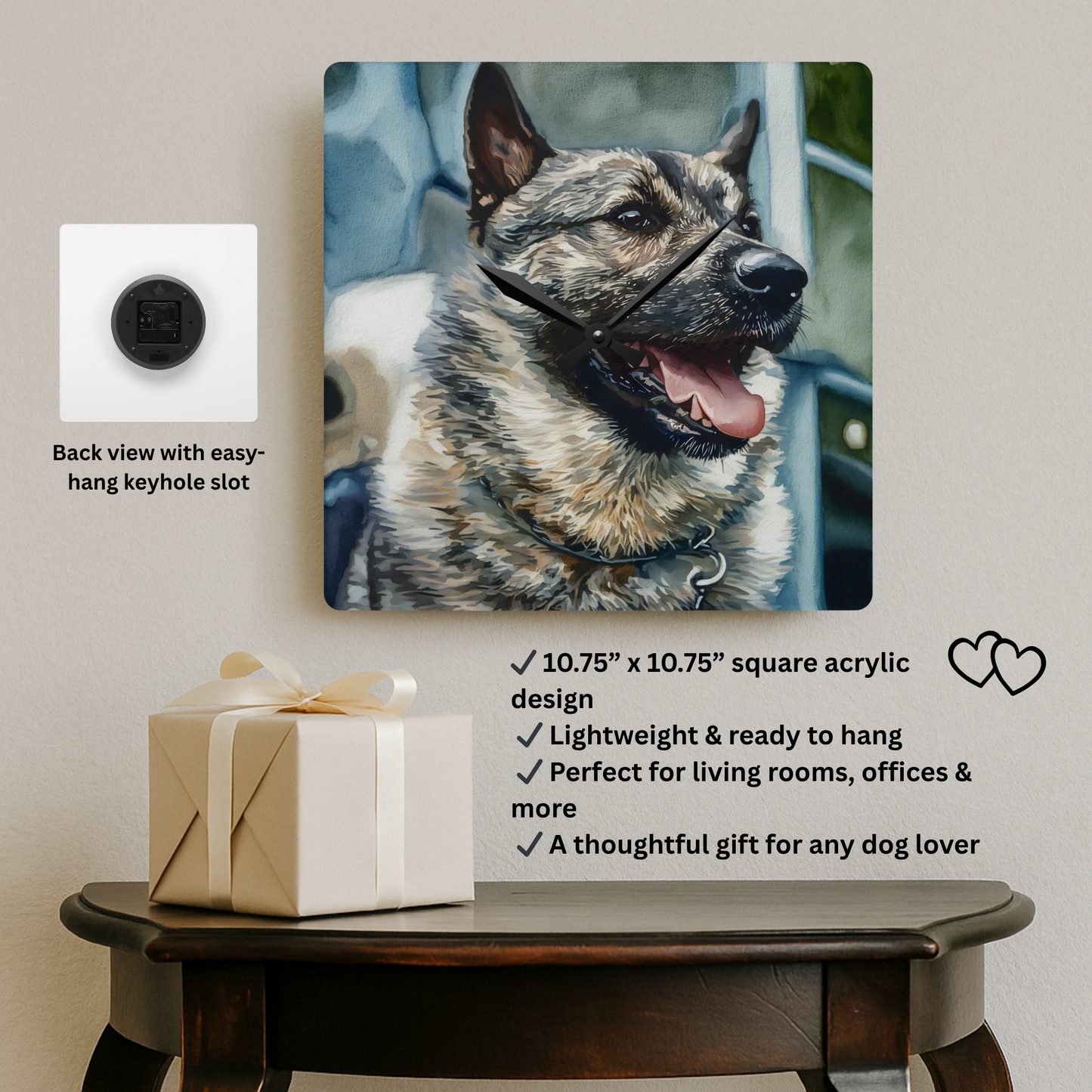 Norwegian Elkhound Wall Clock – Proud Nordic Dog Lover Gift – Watercolor Norwegian Elkhound Art