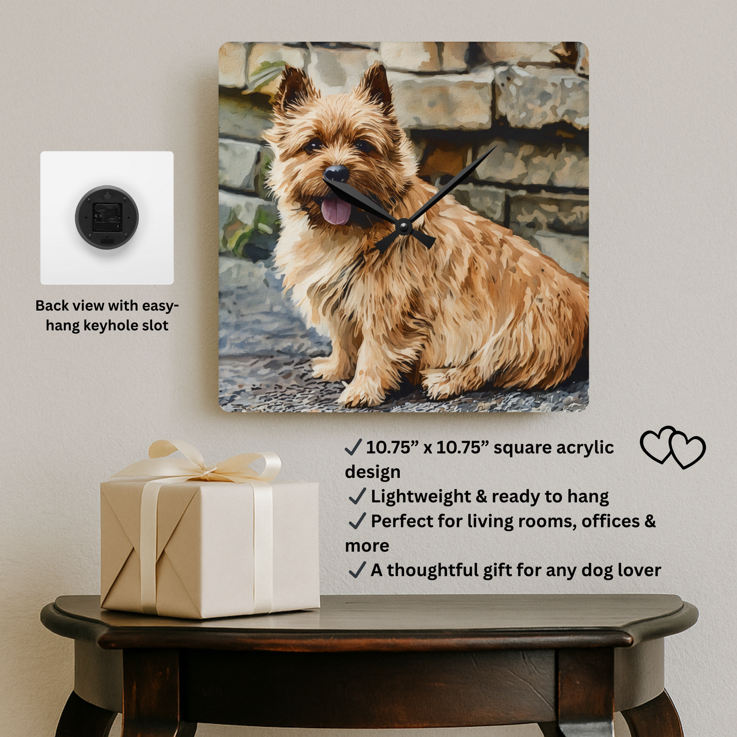 Norwich Terrier Wall Clock – Playful Dog Lover Gift – Watercolor Norwich Terrier Art