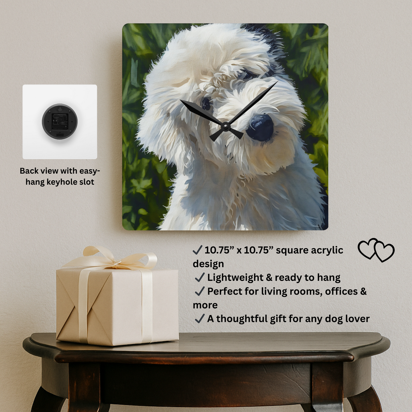 Old English Sheepdog Wall Clock – Gentle Giant Dog Lover Gift – Watercolor Old English Sheepdog Art