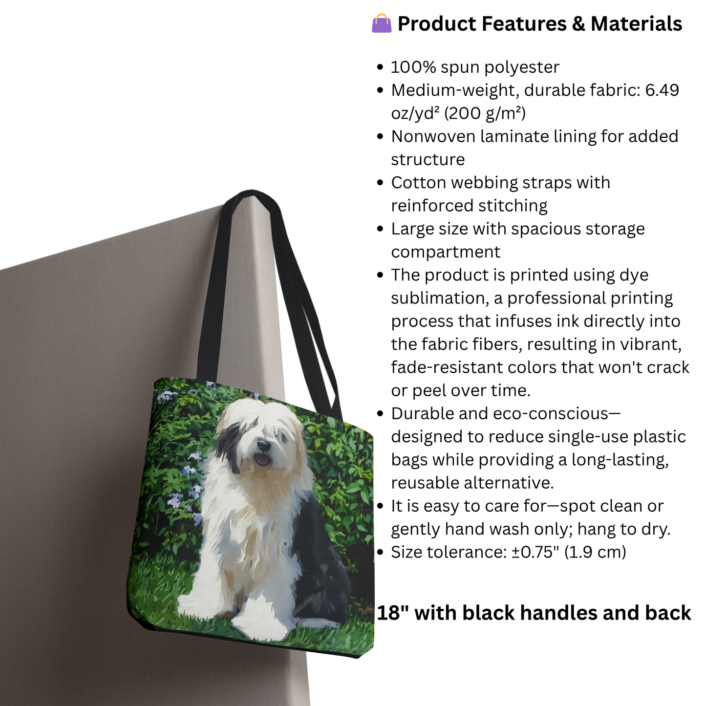 Old English Sheepdog Tote Bag – Gentle Giant Dog Lover Gift – Watercolor Old English Sheepdog Art