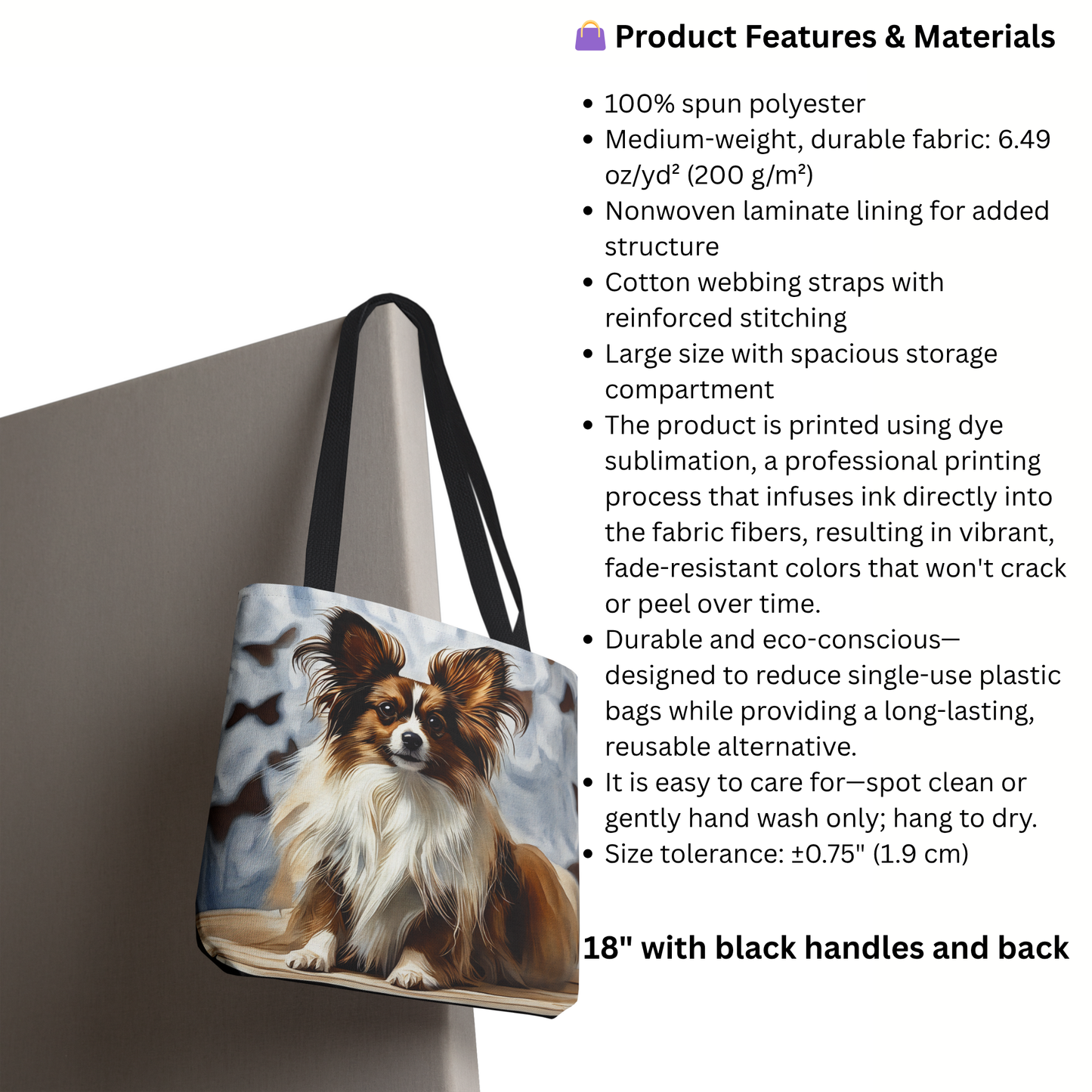 Papillon Tote Bag – Elegant Butterfly Dog Lover Gift – Watercolor Papillon Art