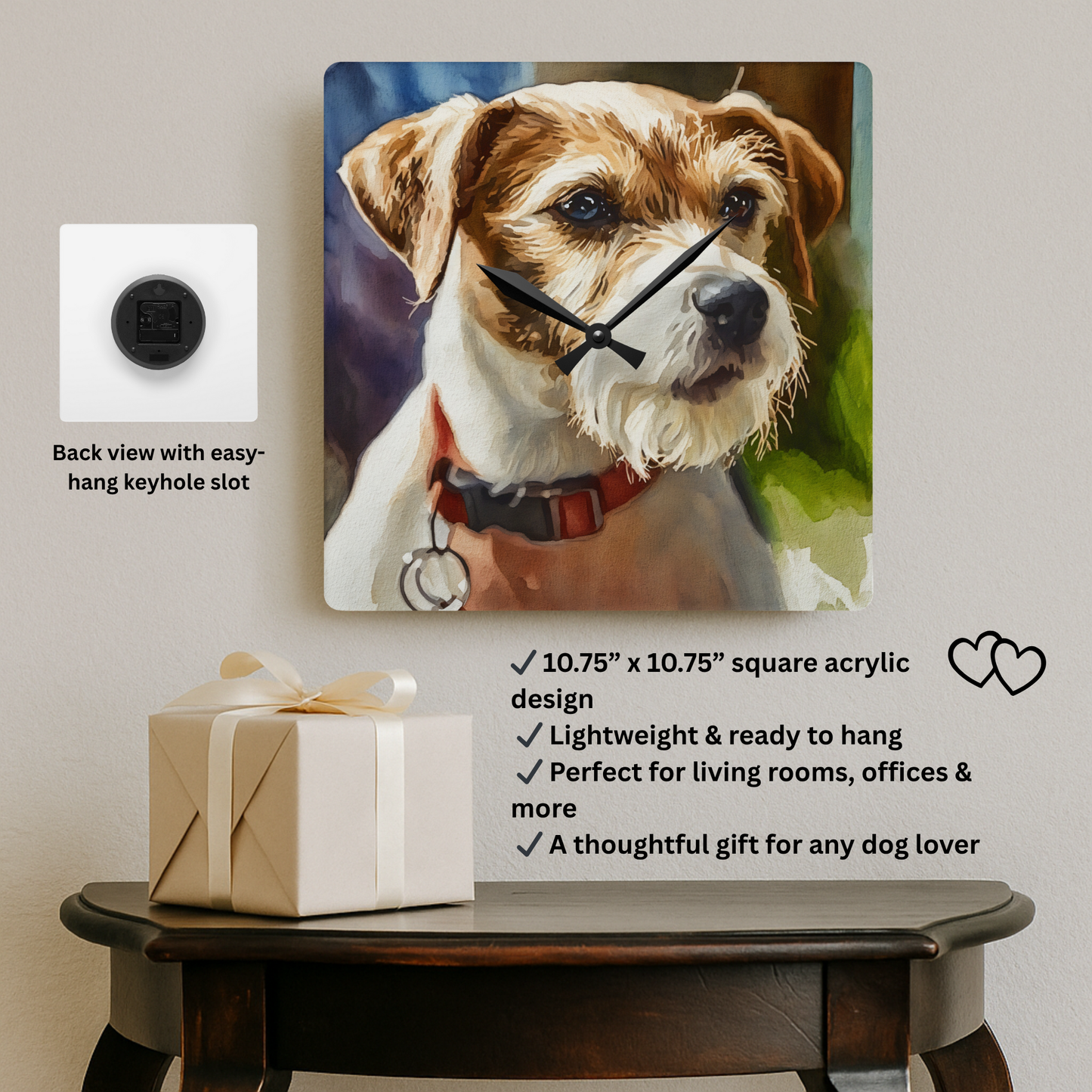 Parson Russell Terrier Wall Clock – Energetic Dog Lover Gift – Watercolor Parson Russell Art