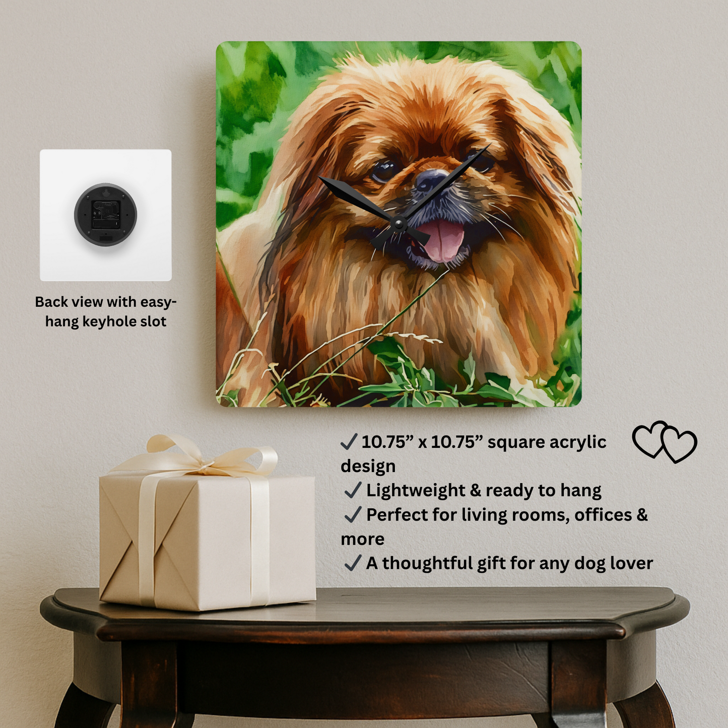 Pekingese Wall Clock – Royal Dog Lover Gift – Watercolor Pekingese Art