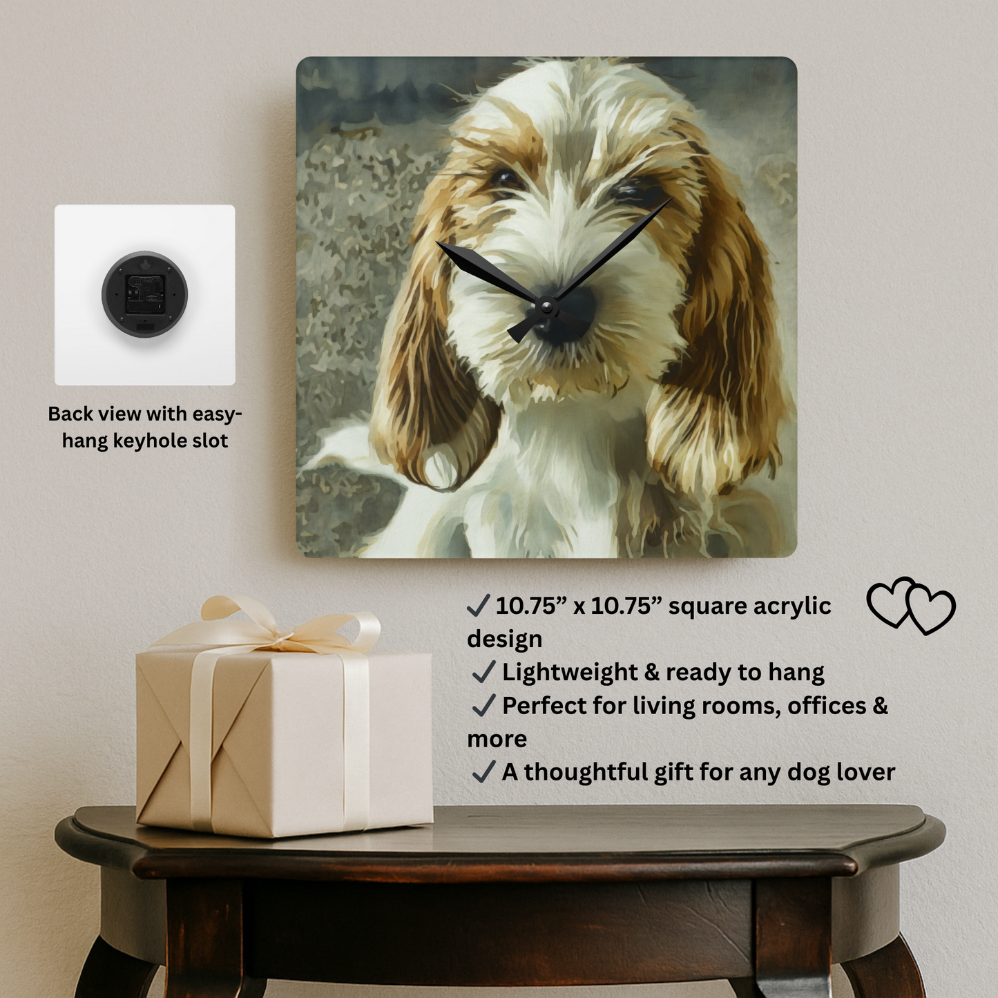 Petit Basset Griffon Vendéen Wall Clock – French Hound Lover Gift – Watercolor PBGV Art