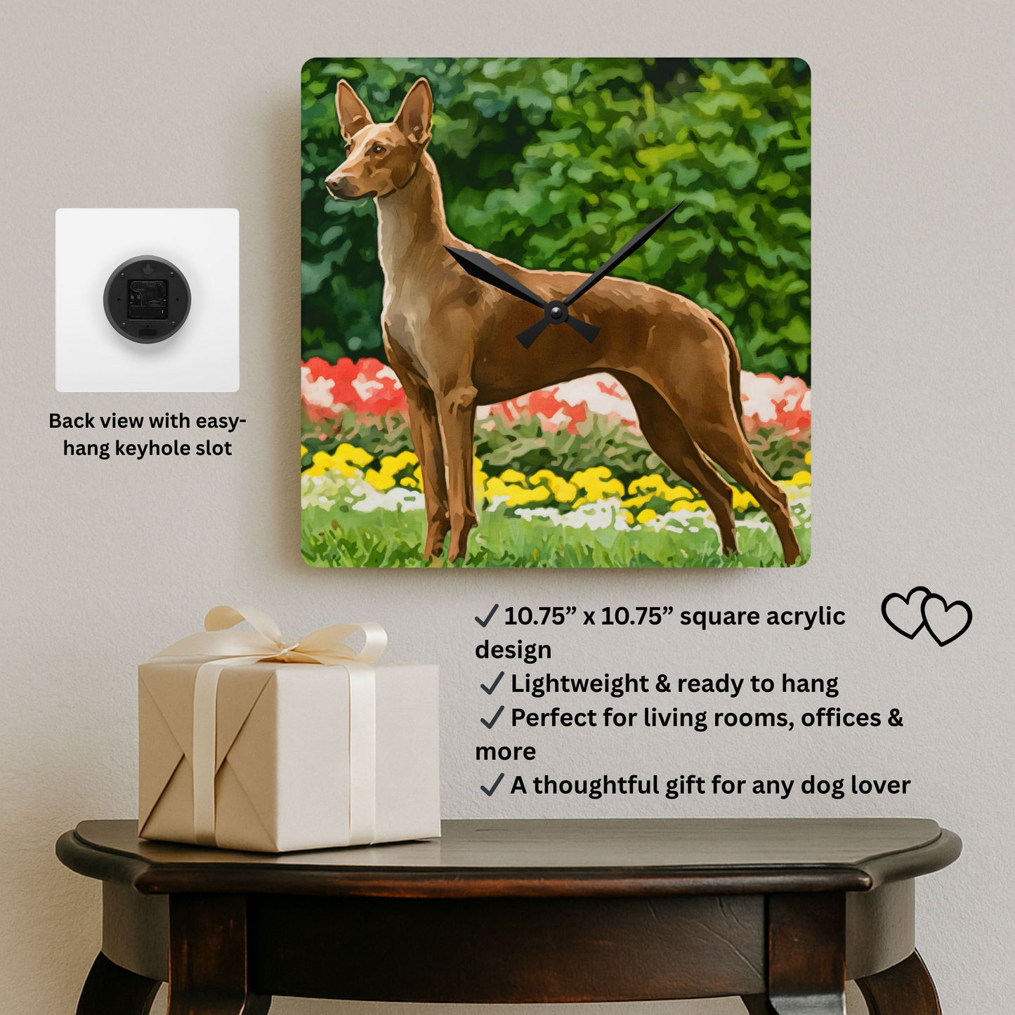 Pharaoh Hound Wall Clock – Elegant Egyptian Dog Lover Gift – Watercolor Pharaoh Hound Art