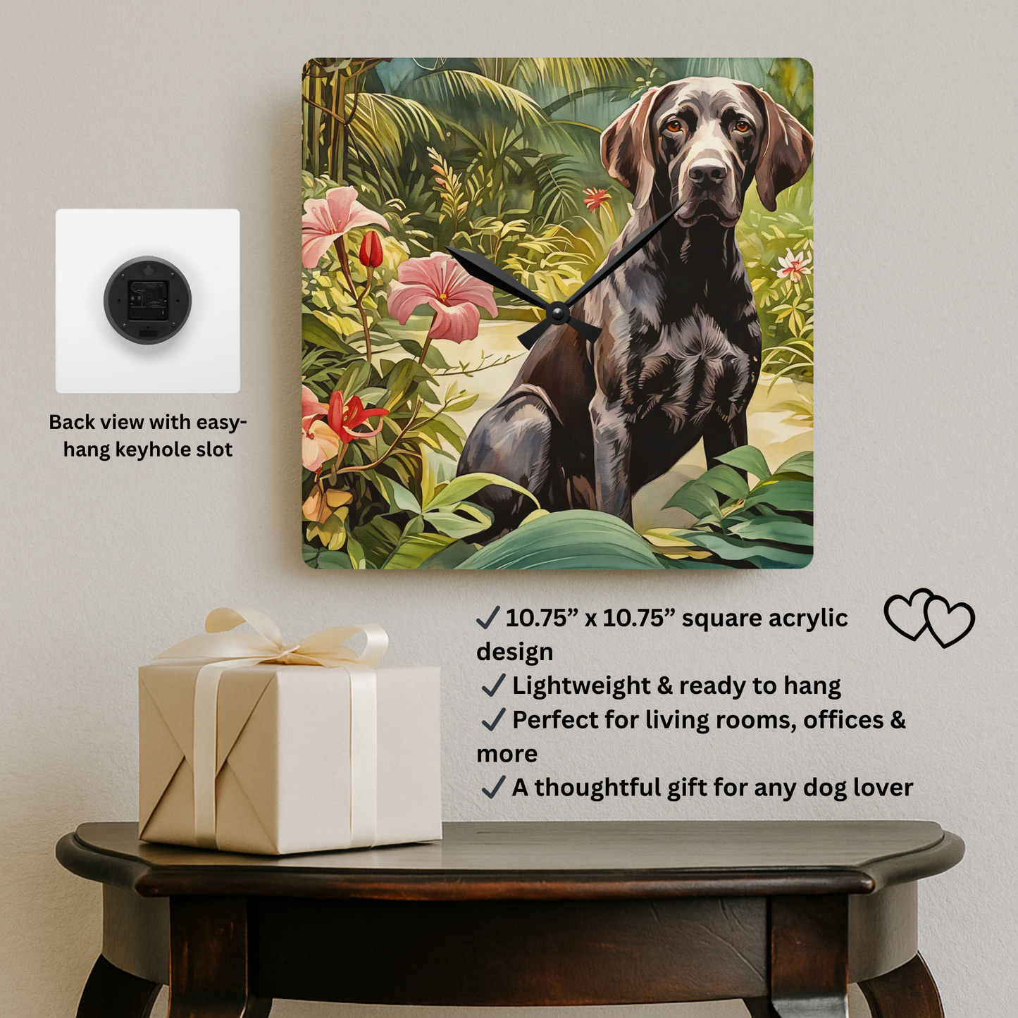 Pointer Wall Clock – Elegant Dog Lover Home Décor – Watercolor Pointer Art