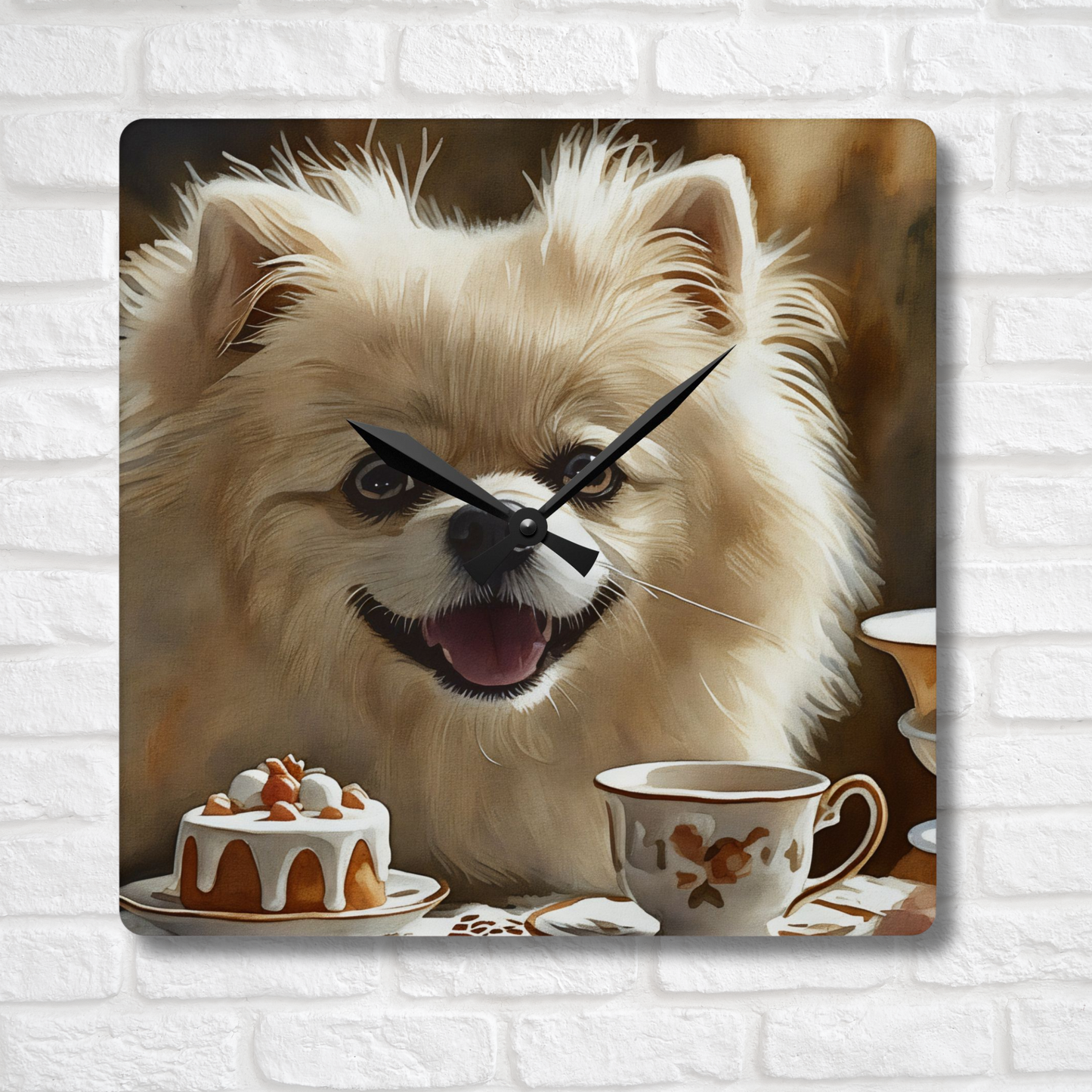 Pomeranian Wall Clock – Watercolor Dog Art | 10.75” Square Acrylic Wall Clock