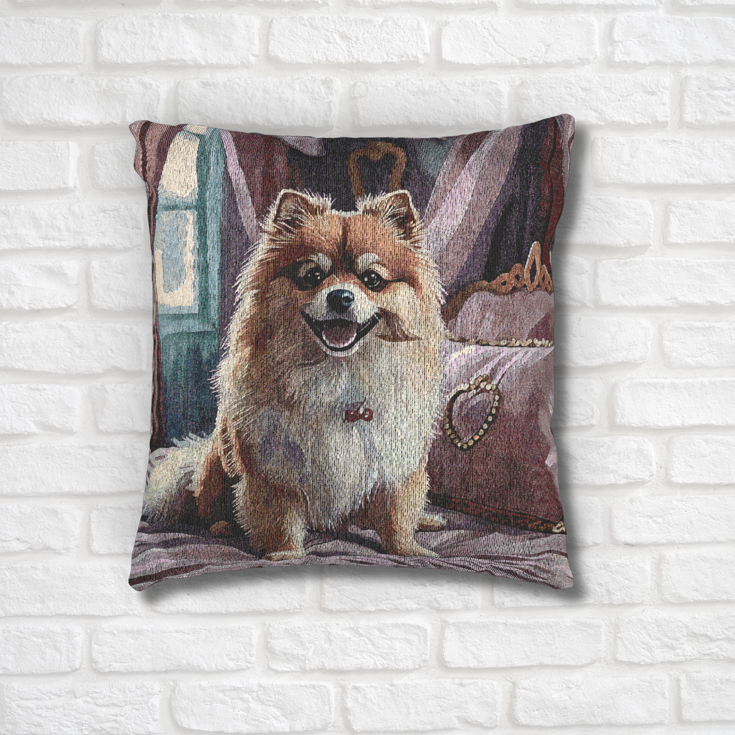 Pomeranian Woven Pillow | Delightful Dog Lover Home Décor | Heirloom-Quality Tapestry Cushion