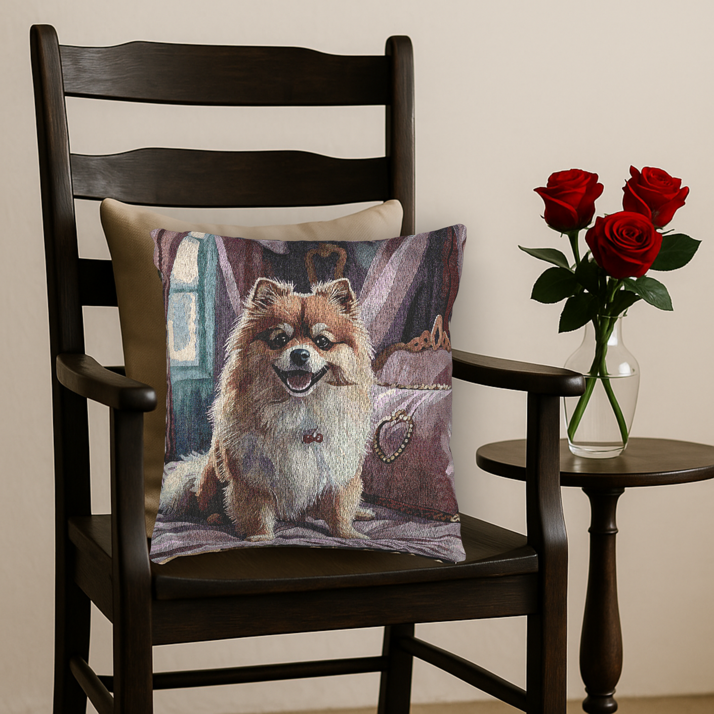 Pomeranian Woven Pillow | Delightful Dog Lover Home Décor | Heirloom-Quality Tapestry Cushion