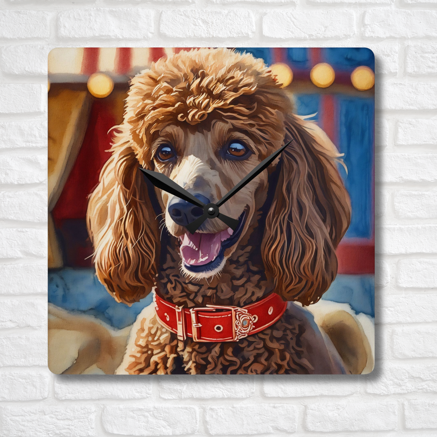 Poodle Wall Clock – Watercolor Dog Art | 10.75” Square Acrylic Wall Décor