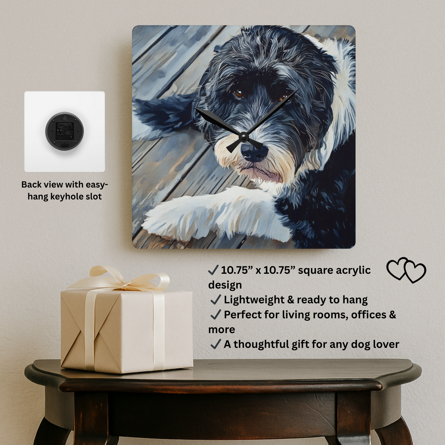 Portuguese Water Dog Wall Clock – Playful Dog Lover Gift – Watercolor PWD Art