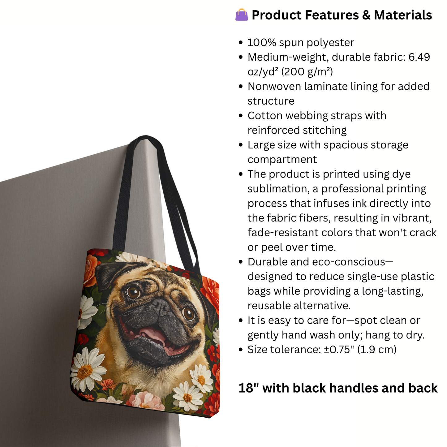 Pug Tote Bag – Cute Dog Lover Gift – Watercolor Pug Art
