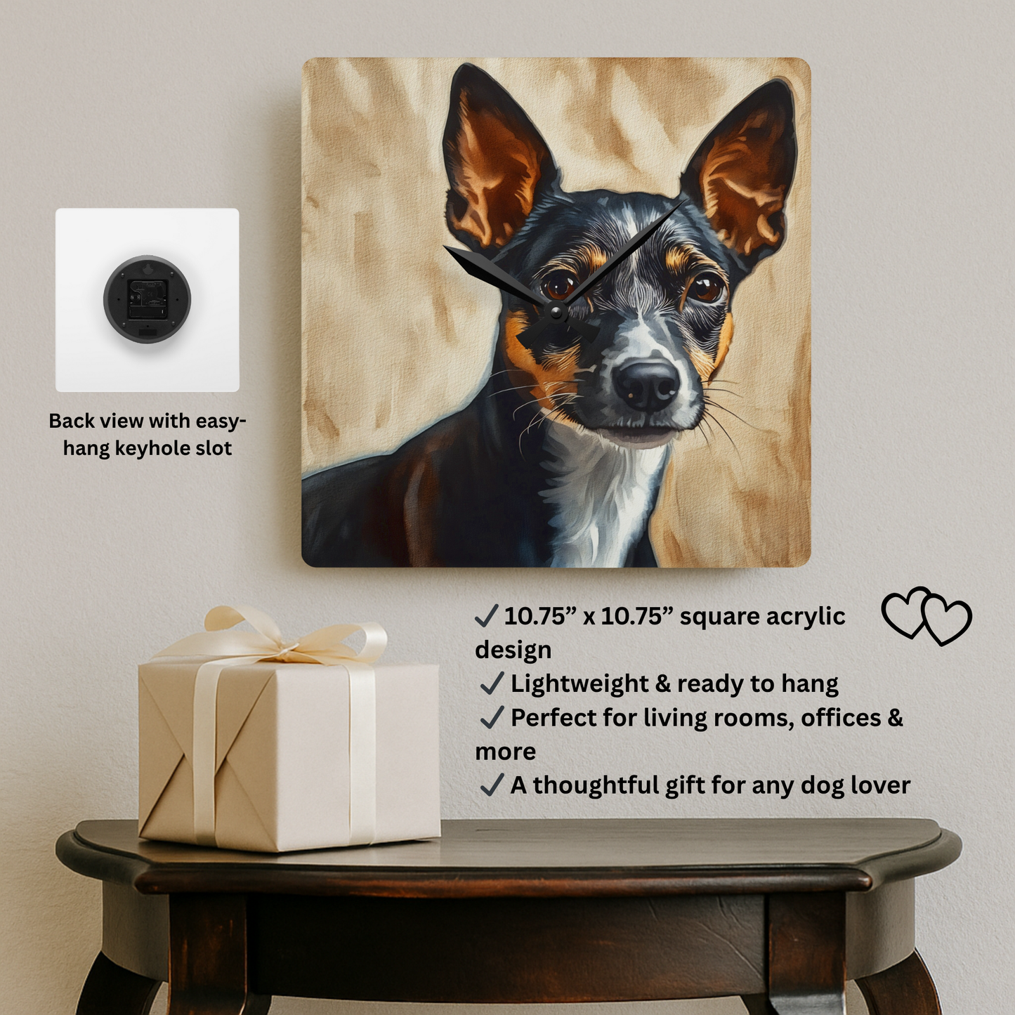 Rat Terrier Wall Clock – Energetic Dog Lover Gift – Watercolor Rat Terrier Art