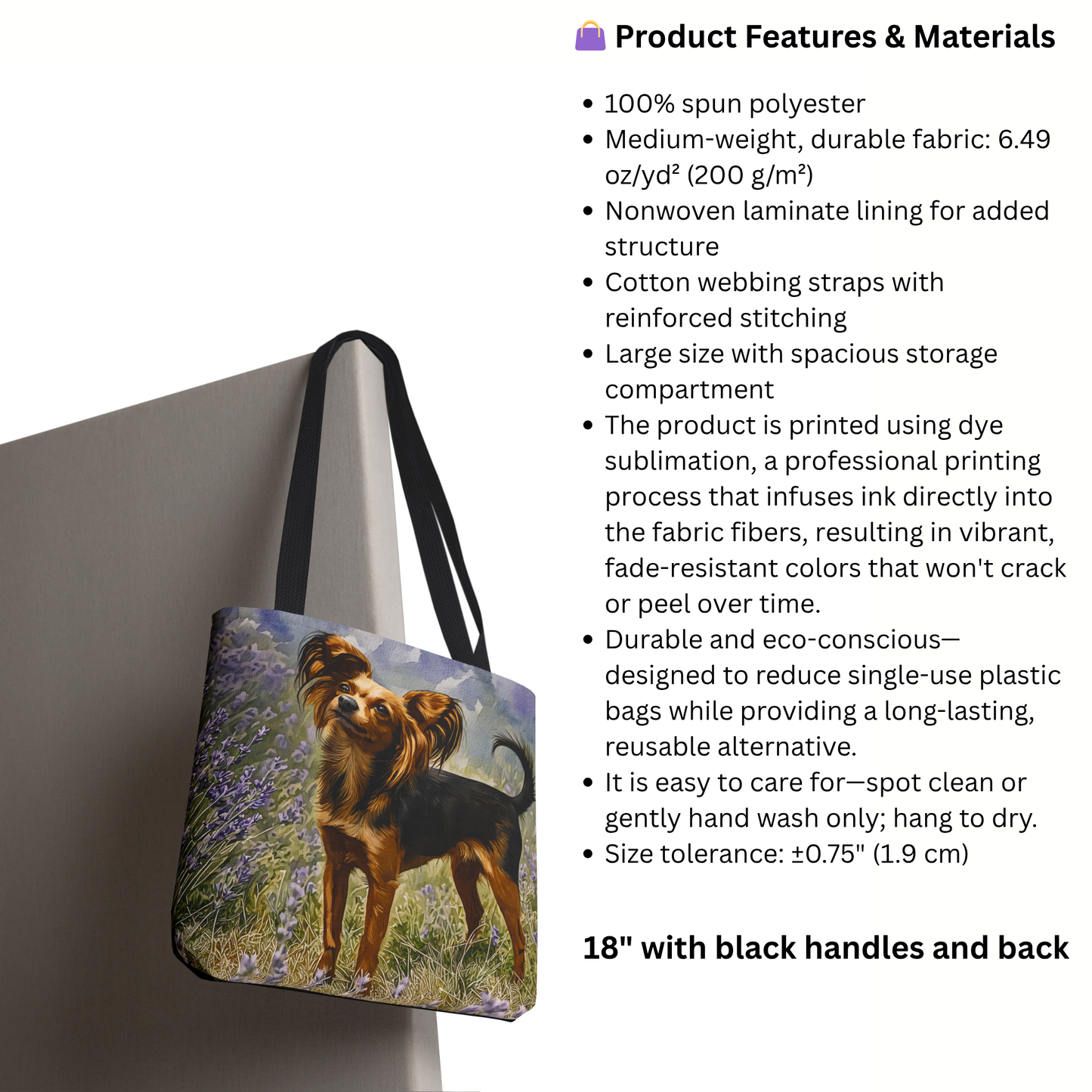 Russian Toy Tote Bag – Elegant Small Dog Lover Gift – Watercolor Russian Toy Art