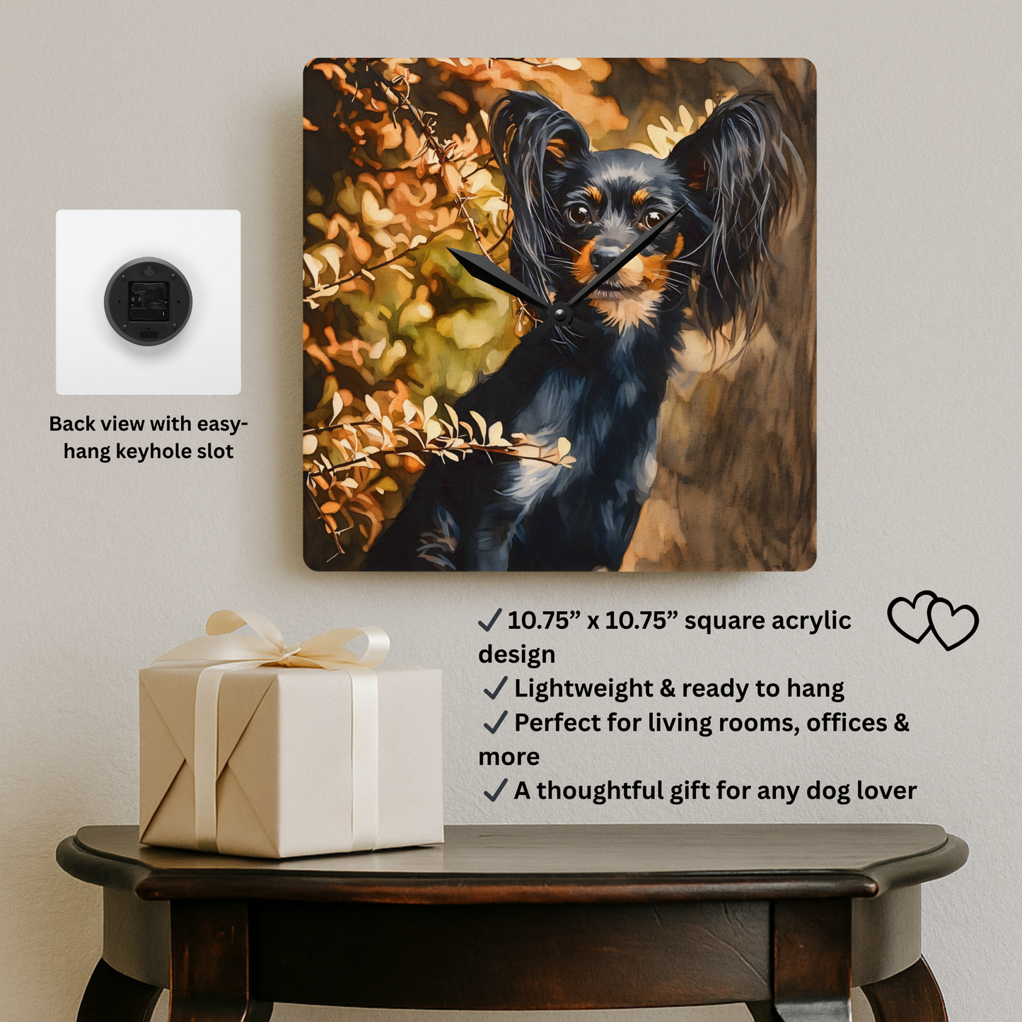 Russian Toy Wall Clock – Elegant Small Dog Lover Gift – Watercolor Russian Toy Art
