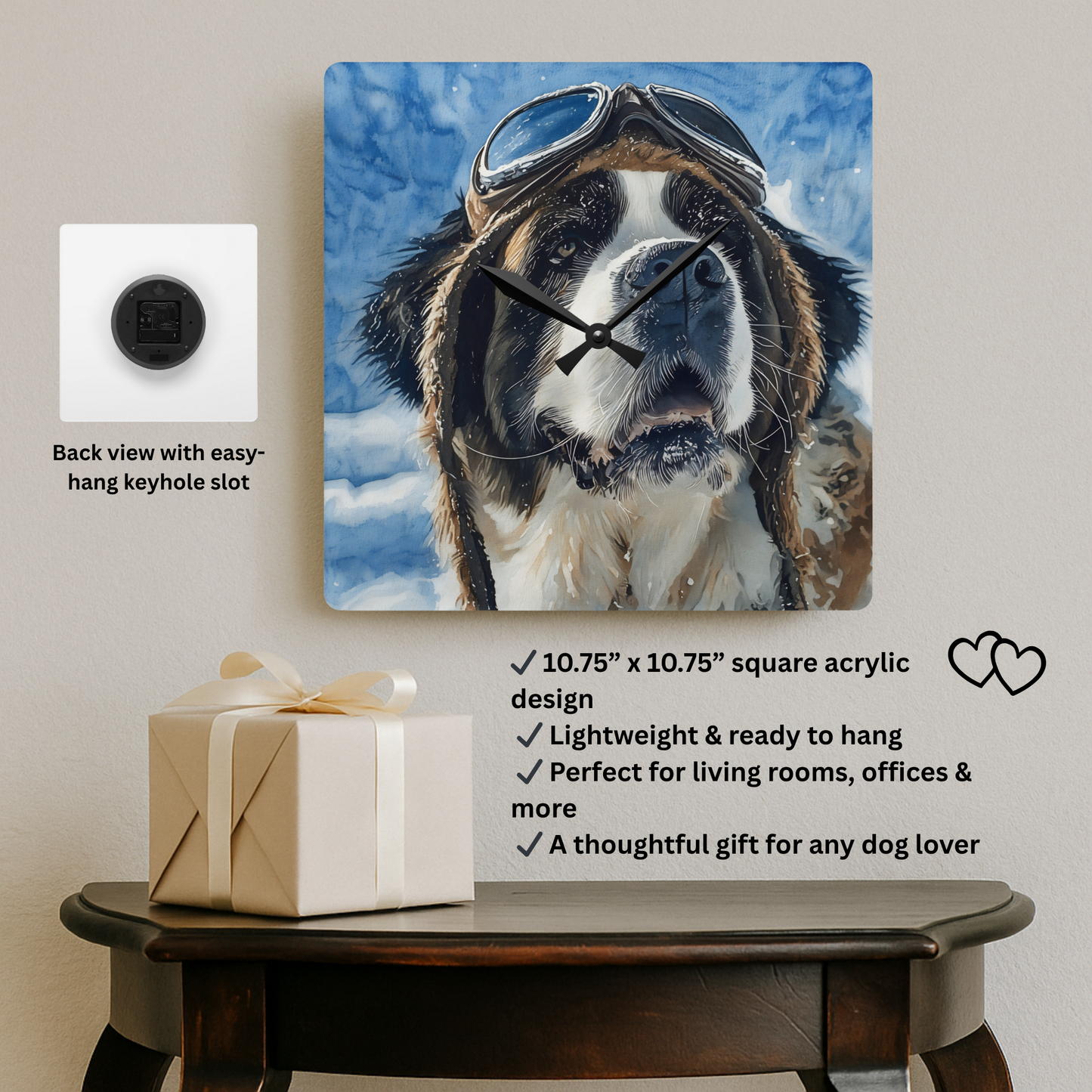 Saint Bernard Wall Clock – Gentle Giant Dog Lover Gift – Watercolor Saint Bernard Art