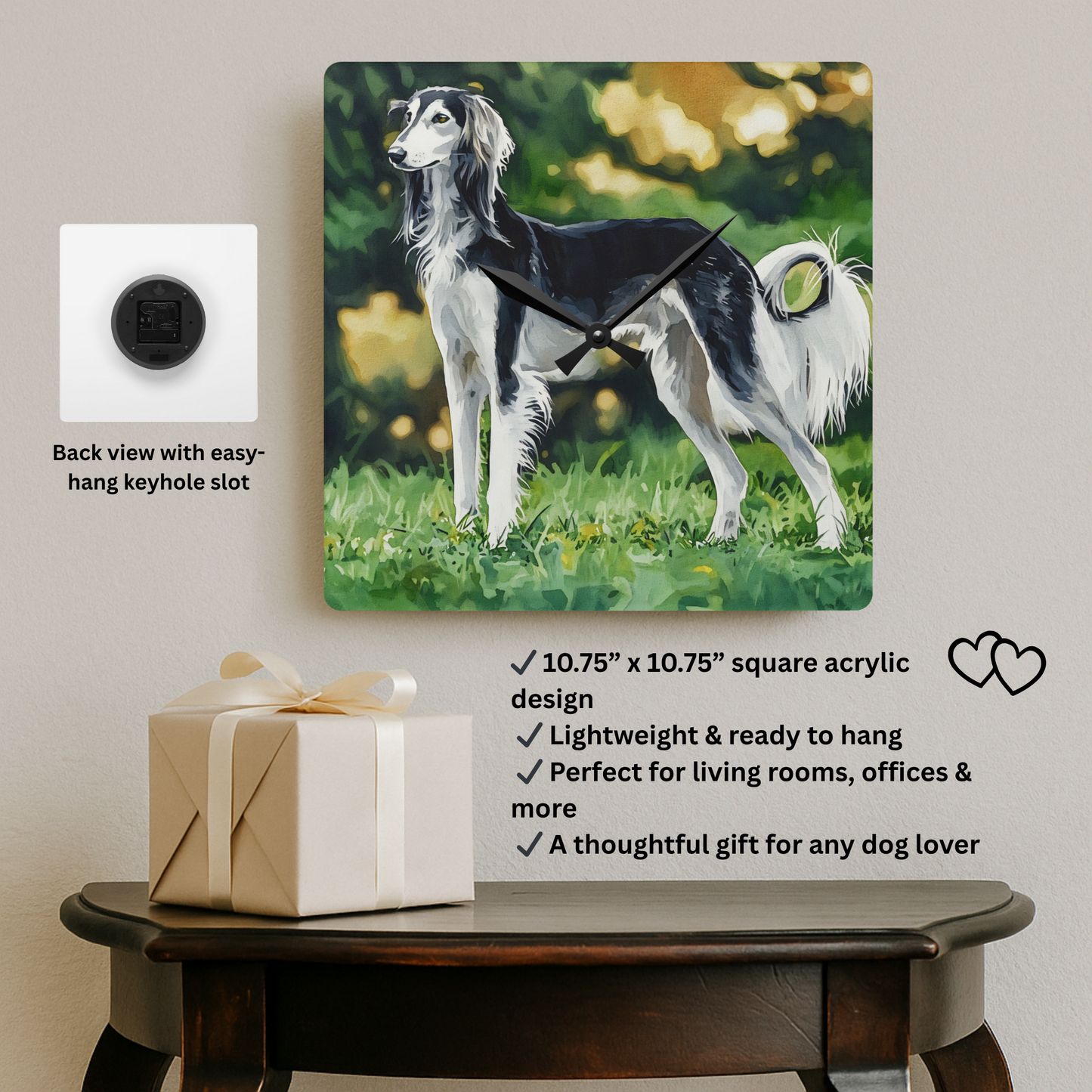 Saluki Wall Clock – Elegant Dog Lover Gift – Watercolor Saluki Art