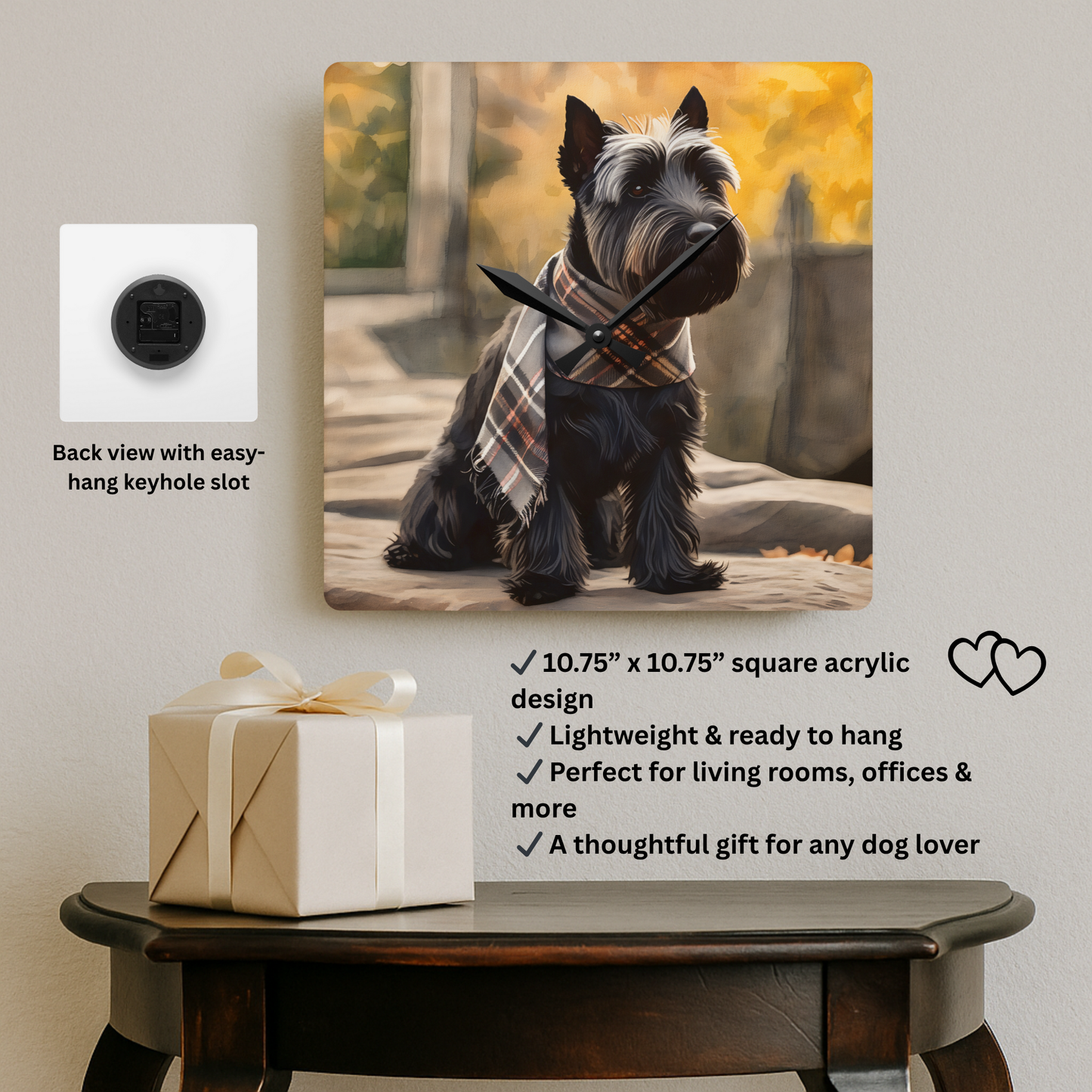 Scottish Terrier Wall Clock – Classic Dog Lover Gift – Watercolor Scottie Art